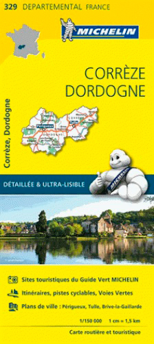 CARTE DEPARTEMENTALE 329 CORREZE/DORDOGNE - XXX - MICHELIN