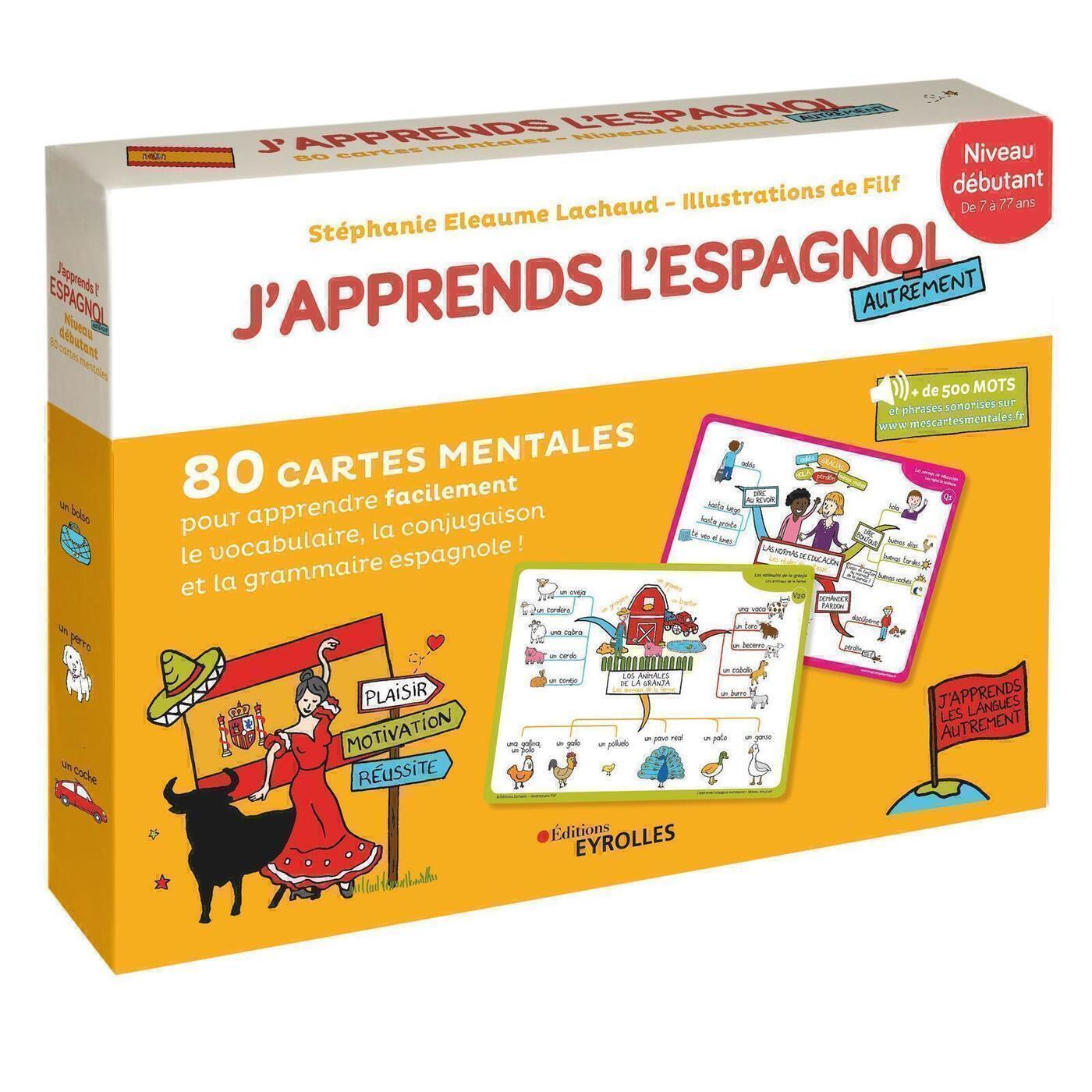 J-APPRENDS L-ESPAGNOL AUTREMENT - NIVEAU DEBUTANT. (COFFRET) - 80 CARTES MENTALES POUR APPRENDRE FAC - Stéphanie Eleaume Lachaud - EYROLLES