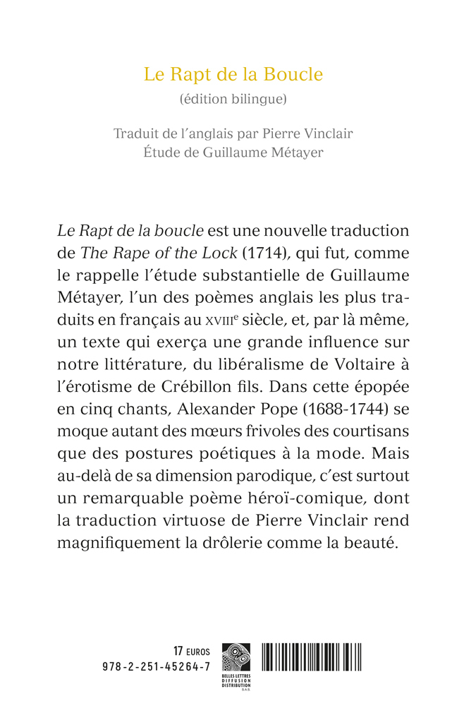 LE RAPT DE LA BOUCLE - Alexander Pope - BELLES LETTRES