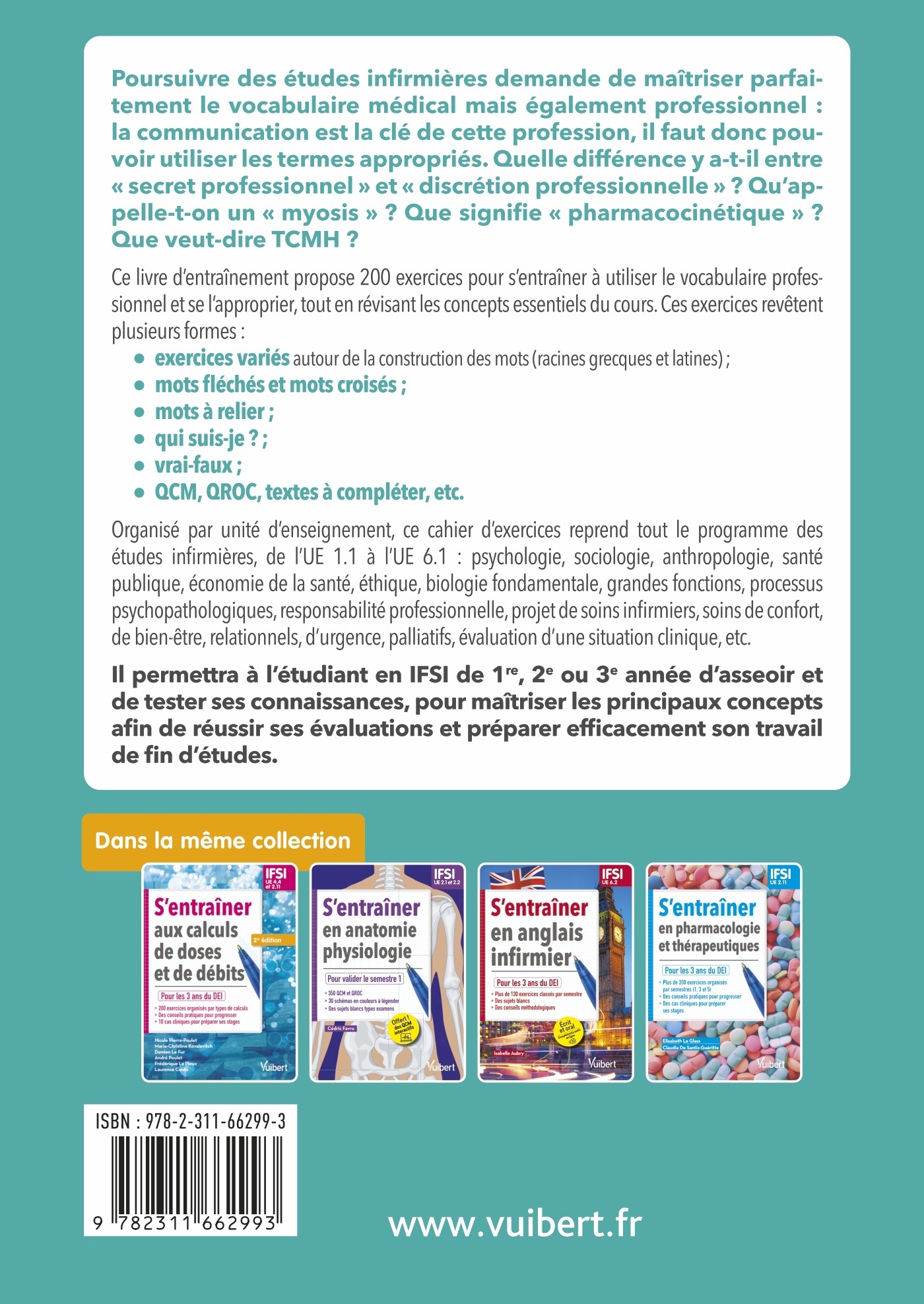 S-ENTRAINER AU VOCABULAIRE PROFESSIONNEL INFIRMIER  ETUDES EN IFSI - DE L-UE 1.1 A L-UE 5.6 - QCM, - Evelyne Berdagué - VUIBERT