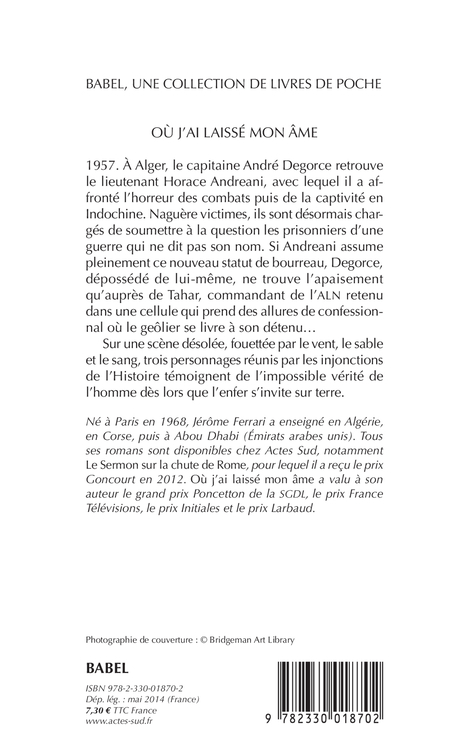 OU J-AI LAISSE MON AME (BABEL 1247) - Jérôme Ferrari - ACTES SUD