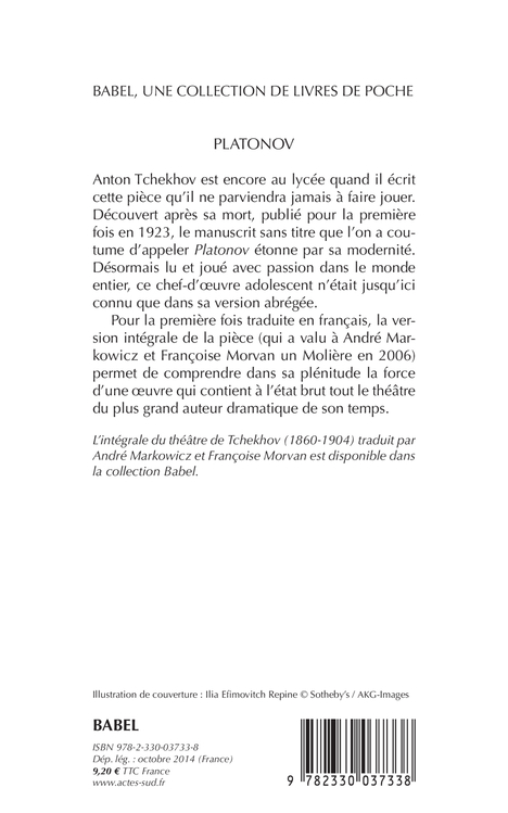 PLATONOV (BABEL NOUVELLE TRADUCTION) - Anton Tchekhov - ACTES SUD