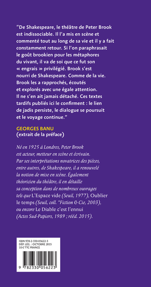 APPRENDRE 8 : AVEC SHAKESPEARE (NE) - Peter Brook - ACTES SUD