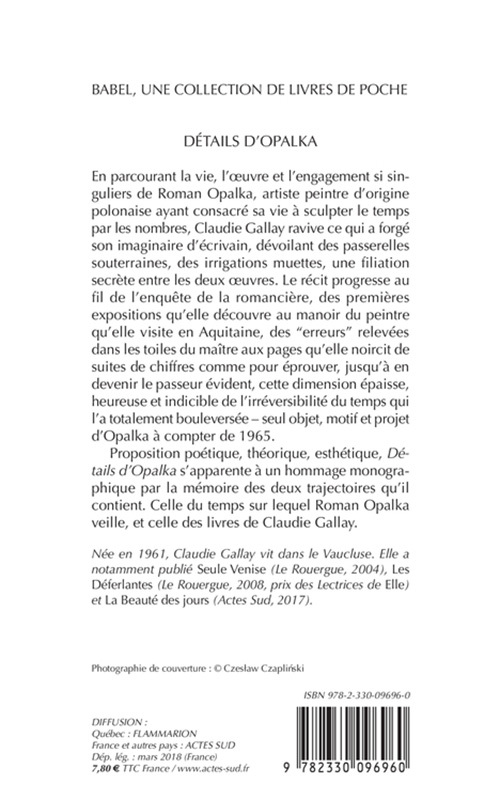 DETAILS D-OPALKA - Claudie Gallay - ACTES SUD