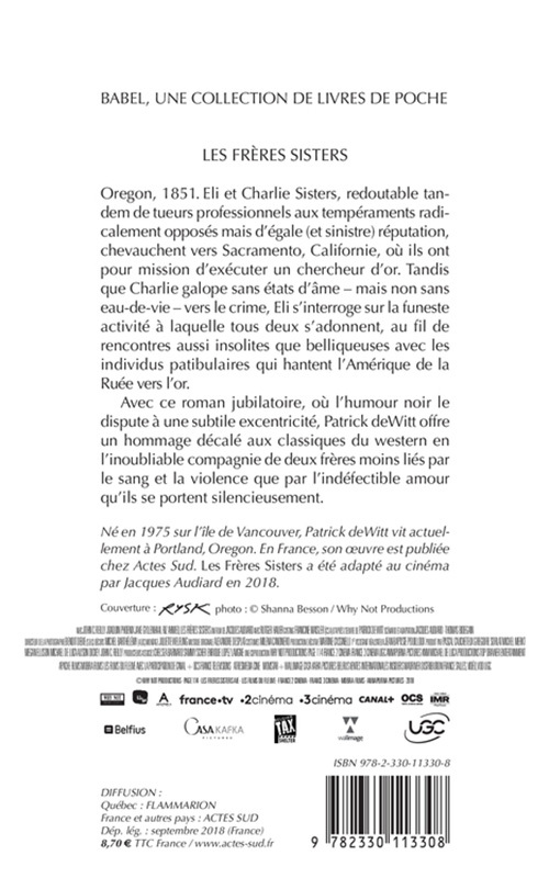 LES FRERES SISTERS BABEL AFFICHE DU FILM - Patrick Dewitt - ACTES SUD