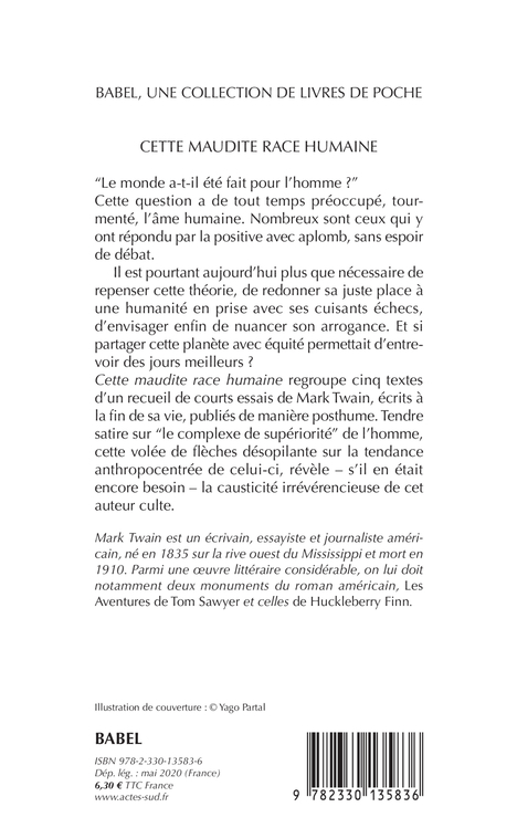 CETTE MAUDITE RACE HUMAINE - Mark Twain - ACTES SUD