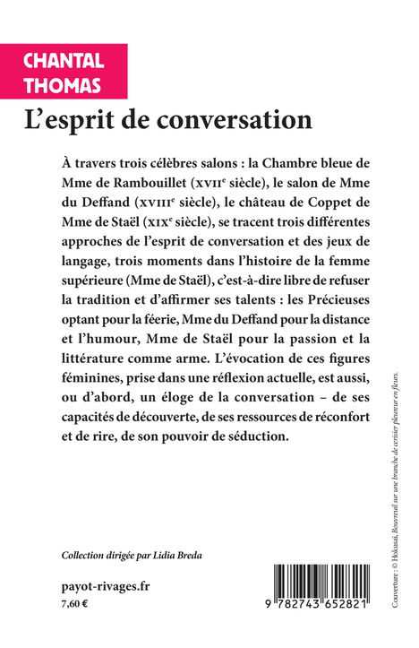 L-ESPRIT DE CONVERSATION - Chantal Thomas - RIVAGES