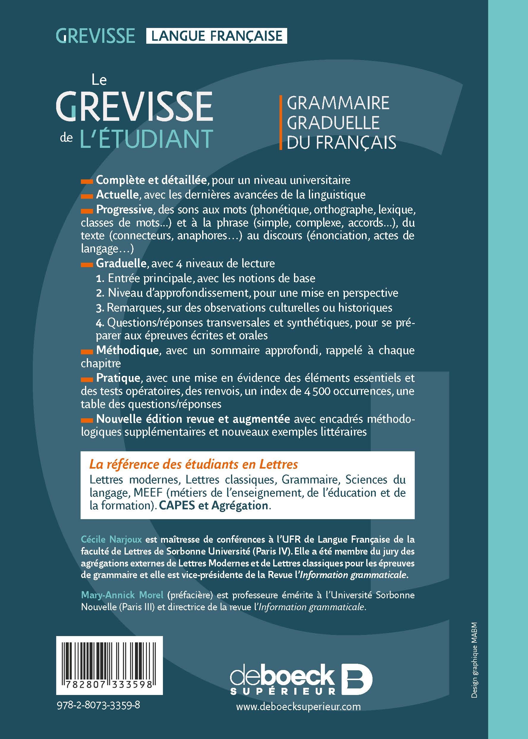 LE GREVISSE DE L-ETUDIANT - GRAMMAIRE GRADUELLE DU FRANCAIS - Cécile Narjoux - DE BOECK SUP