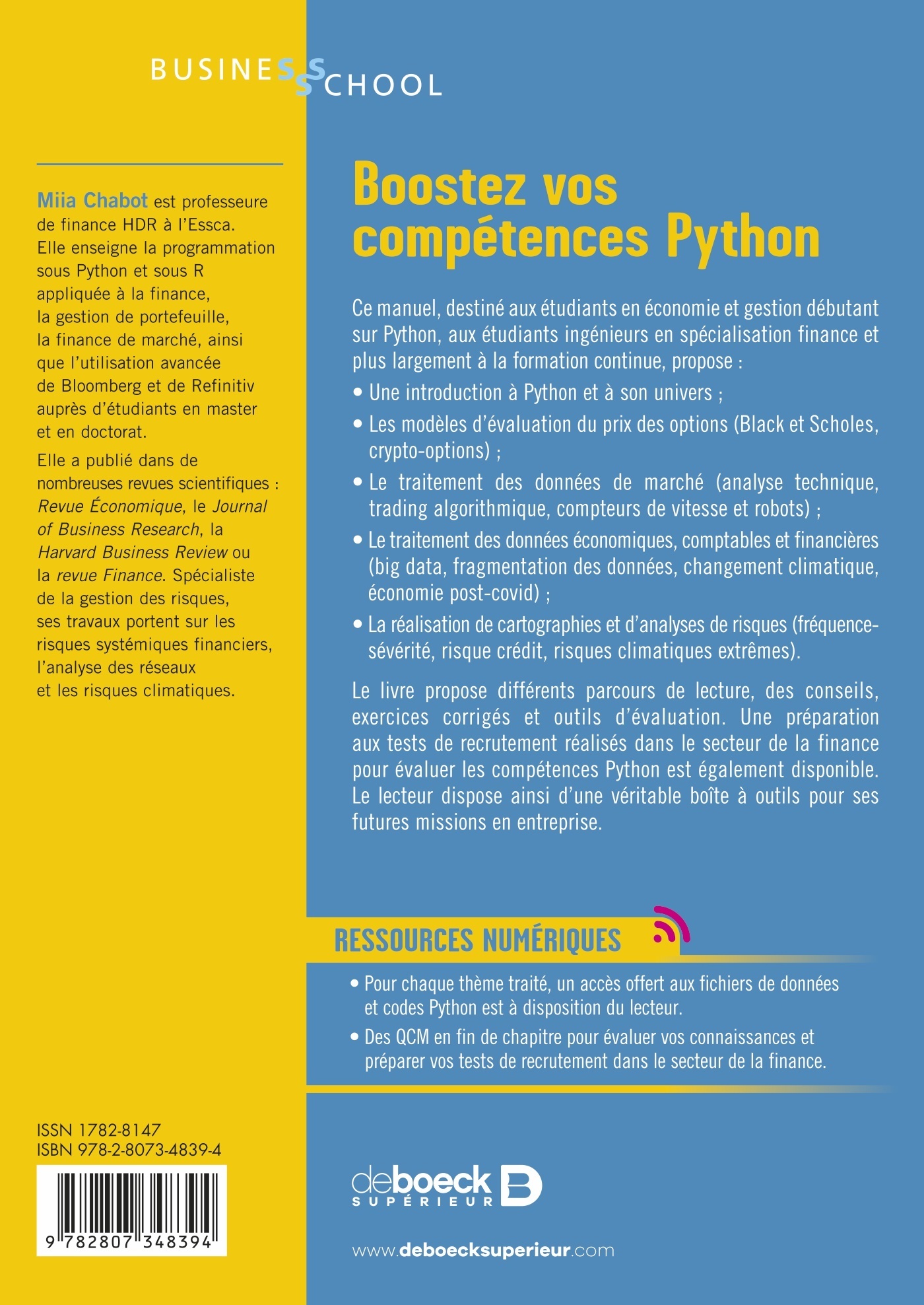 PYTHON - POUR LE MANAGEMENT, L-ECONOMIE ET LA FINANCE - Miia Chabot - DE BOECK SUP