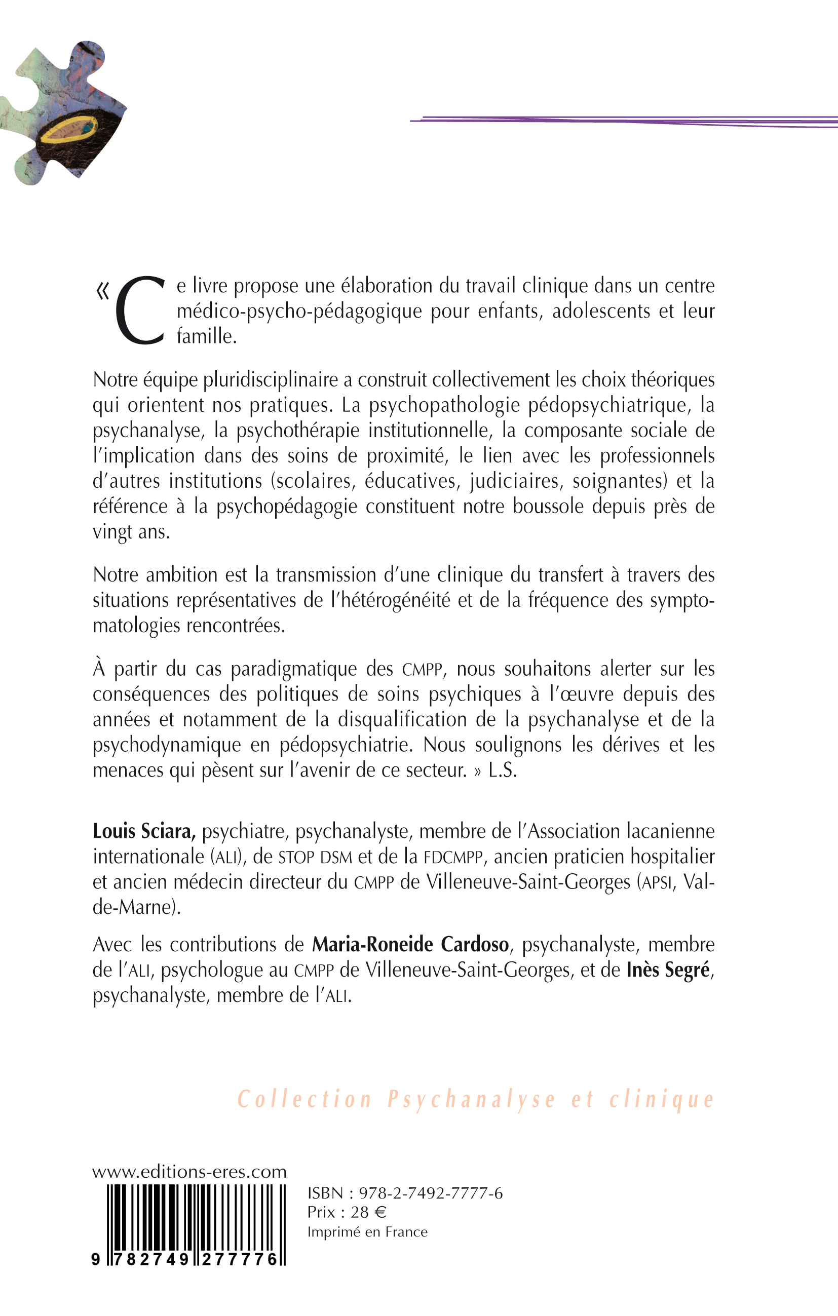 ENTENDRE LA PAROLE DES ENFANTS ET DES ADOLESCENTS - UNE PRATIQUE CLINIQUE EN CENTRE MEDICO-PSYCHO-PE - Louis Sciara - ERES