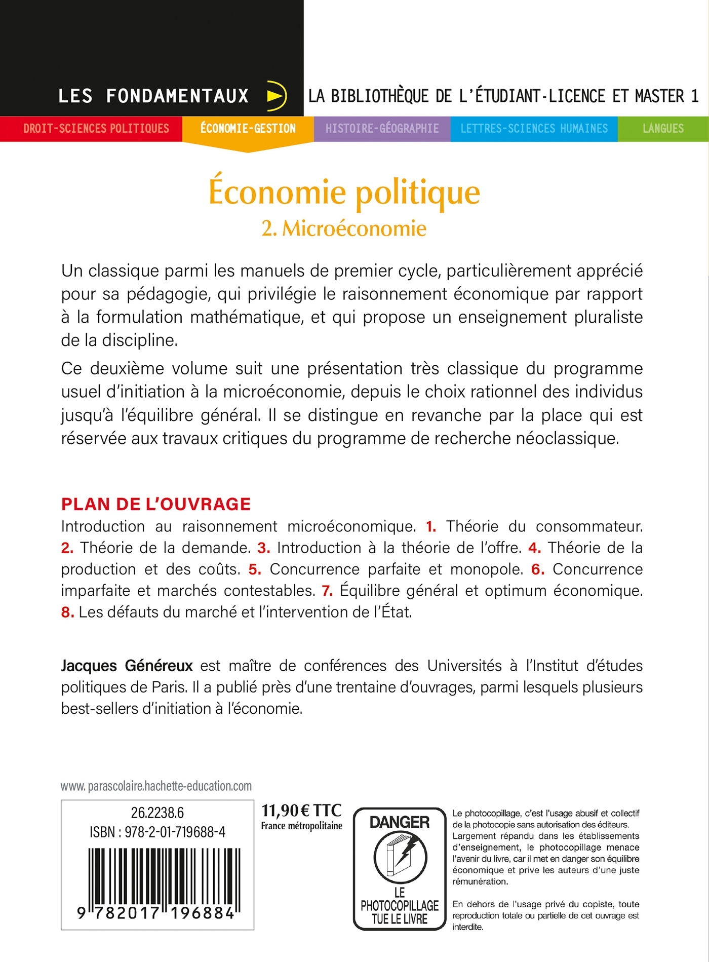 FONDAMENTAUX - ECONOMIE POLITIQUE 2 - MICROECONOMIE - Jacques Généreux - HACHETTE EDUC