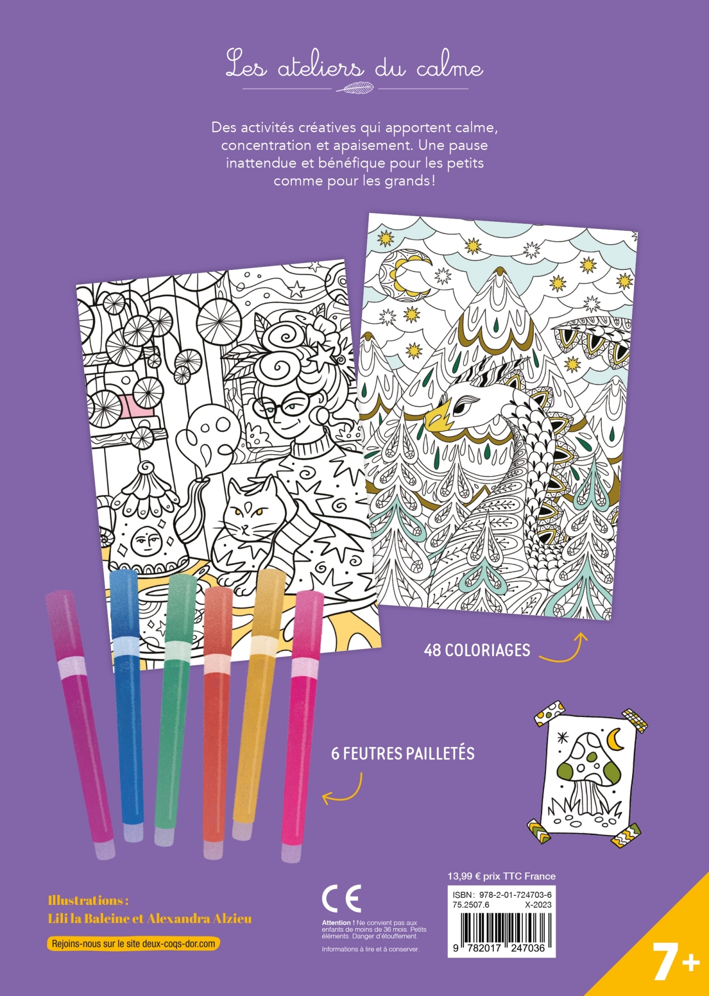 COLORIAGES ECOLE DE MAGIE - POCHETTE 6 FEUTRES PAILLETES - Lili La Baleine - DEUX COQS D OR