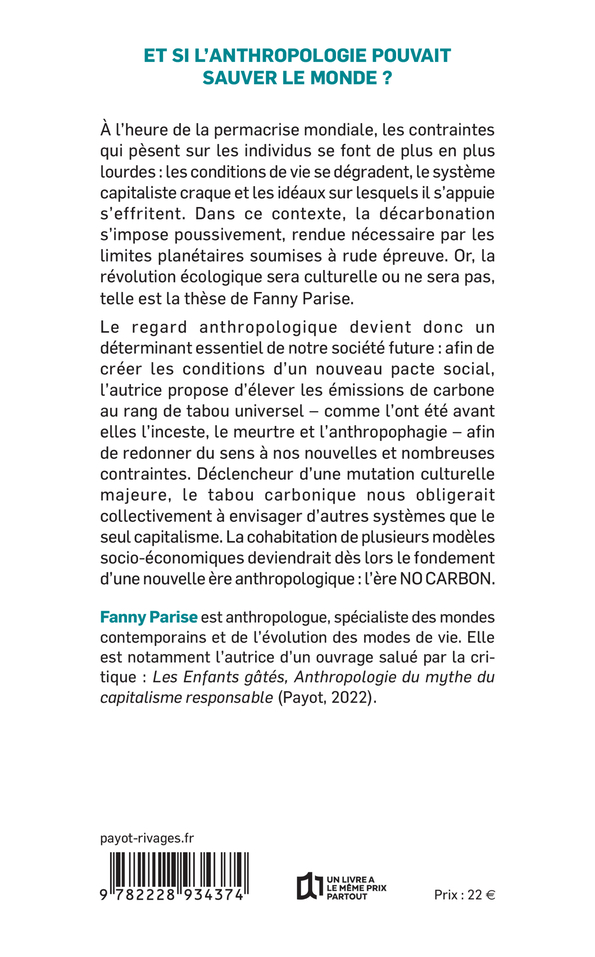 NO CARBON - ANTHROPOLOGIE D-UN MONDE DE CONTRAINTES - Fanny Parise - PAYOT