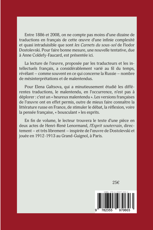 La réception en France des Carnets du sous-sol de Fiodor Dostoïevski - Elena Galtsova - L'INVENTAIRE