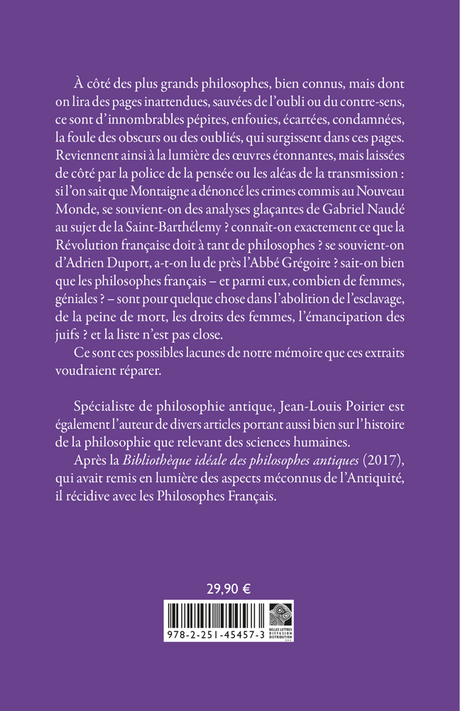 Bibliothèque idéale des philosophes français - Jean-Louis Poirier - BELLES LETTRES