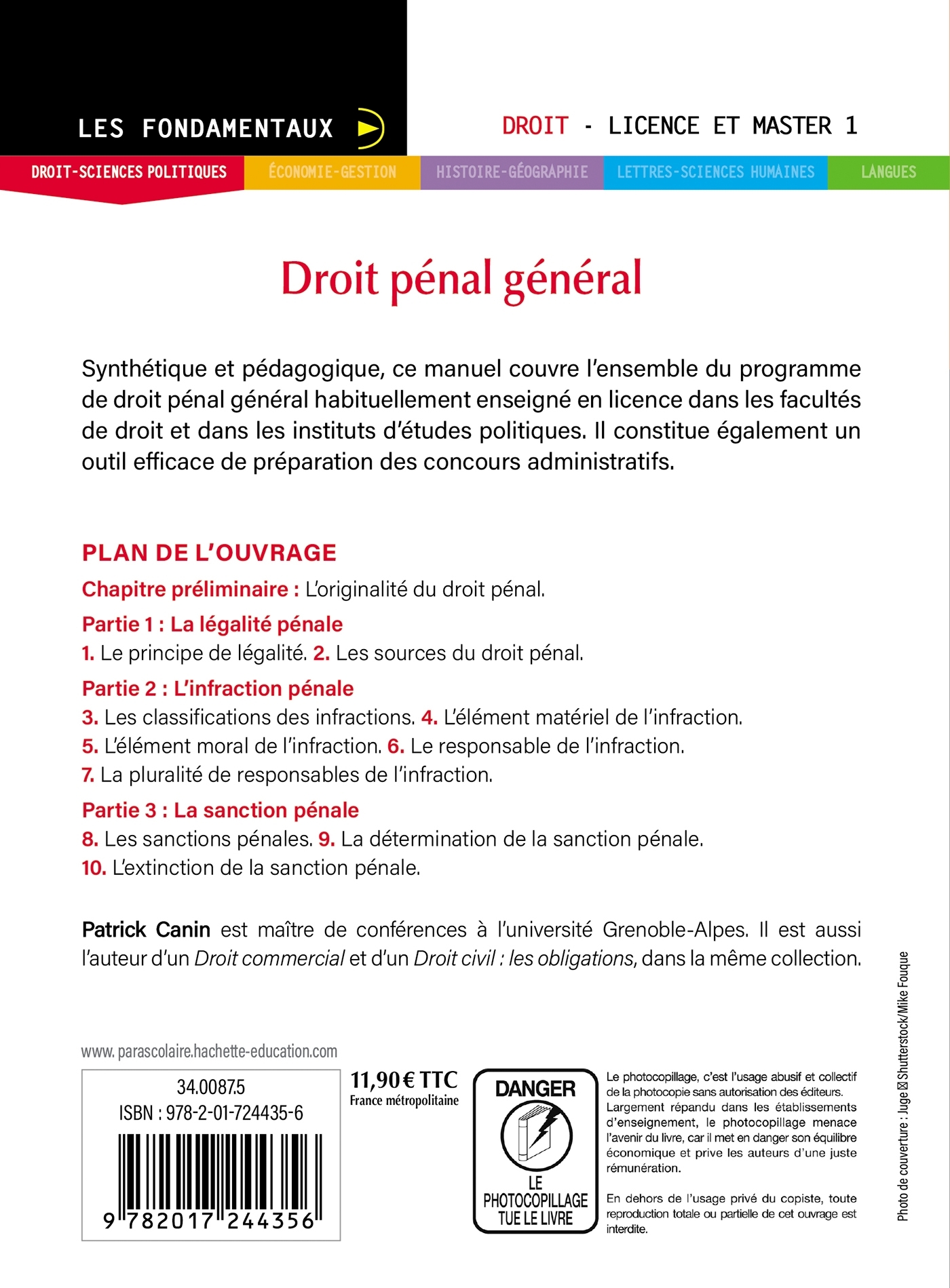 FONDAMENTAUX - DROIT PENAL GENERAL 2024 - Patrick Canin - HACHETTE EDUC