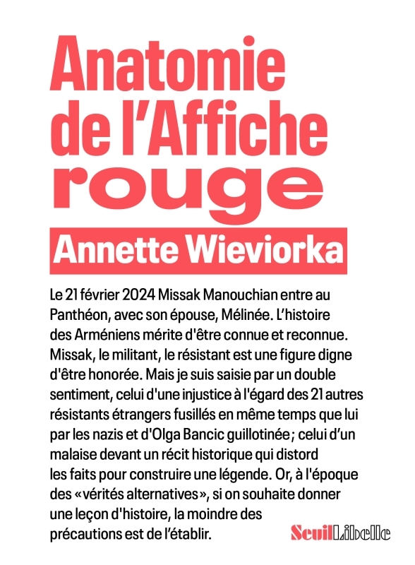 ANATOMIE DE L AFFICHE ROUGE - Annette Wieviorka - SEUIL