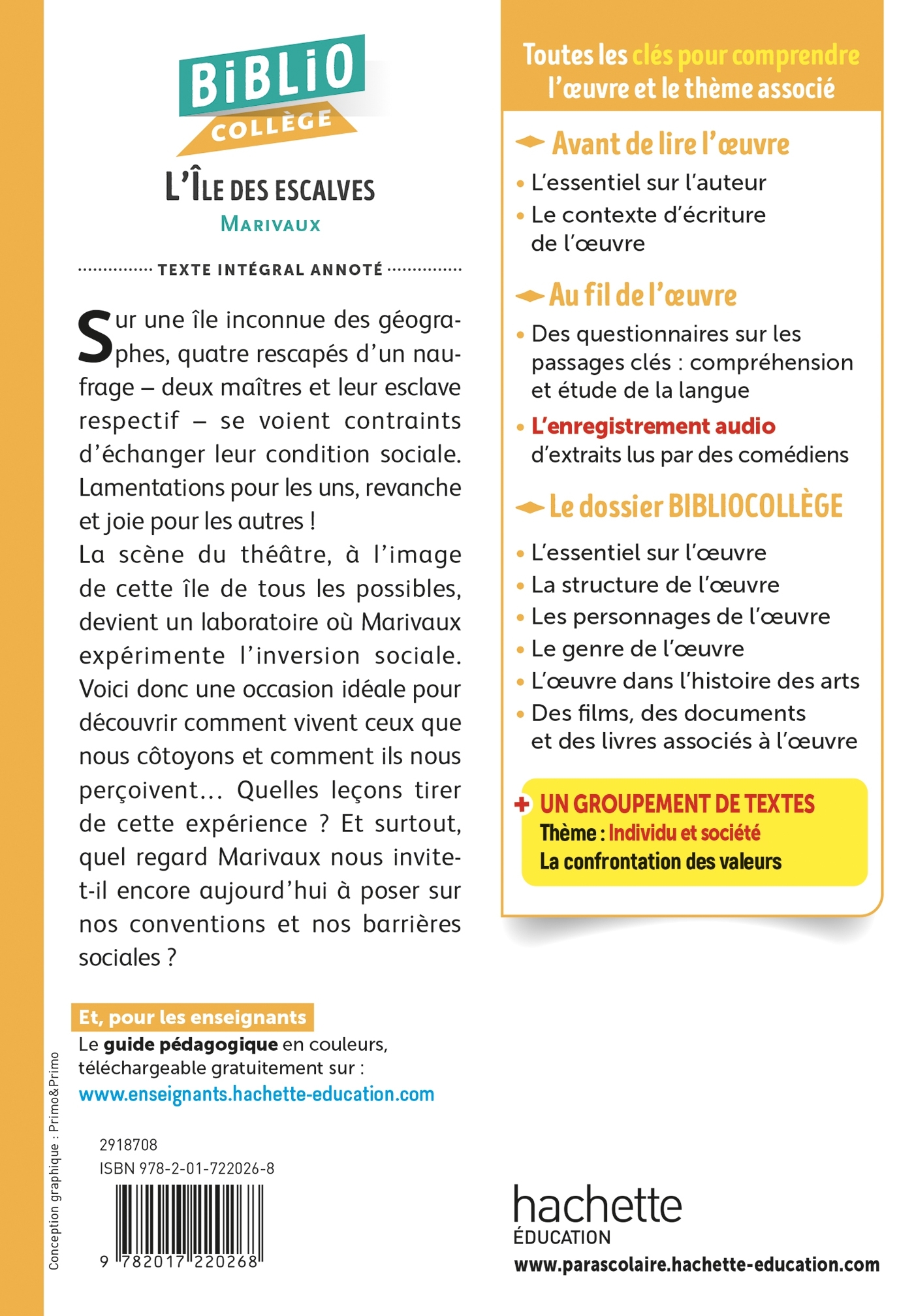 Bibliocollège - L'Ile des esclaves, Marivaux - Isabelle Lisle - HACHETTE EDUC