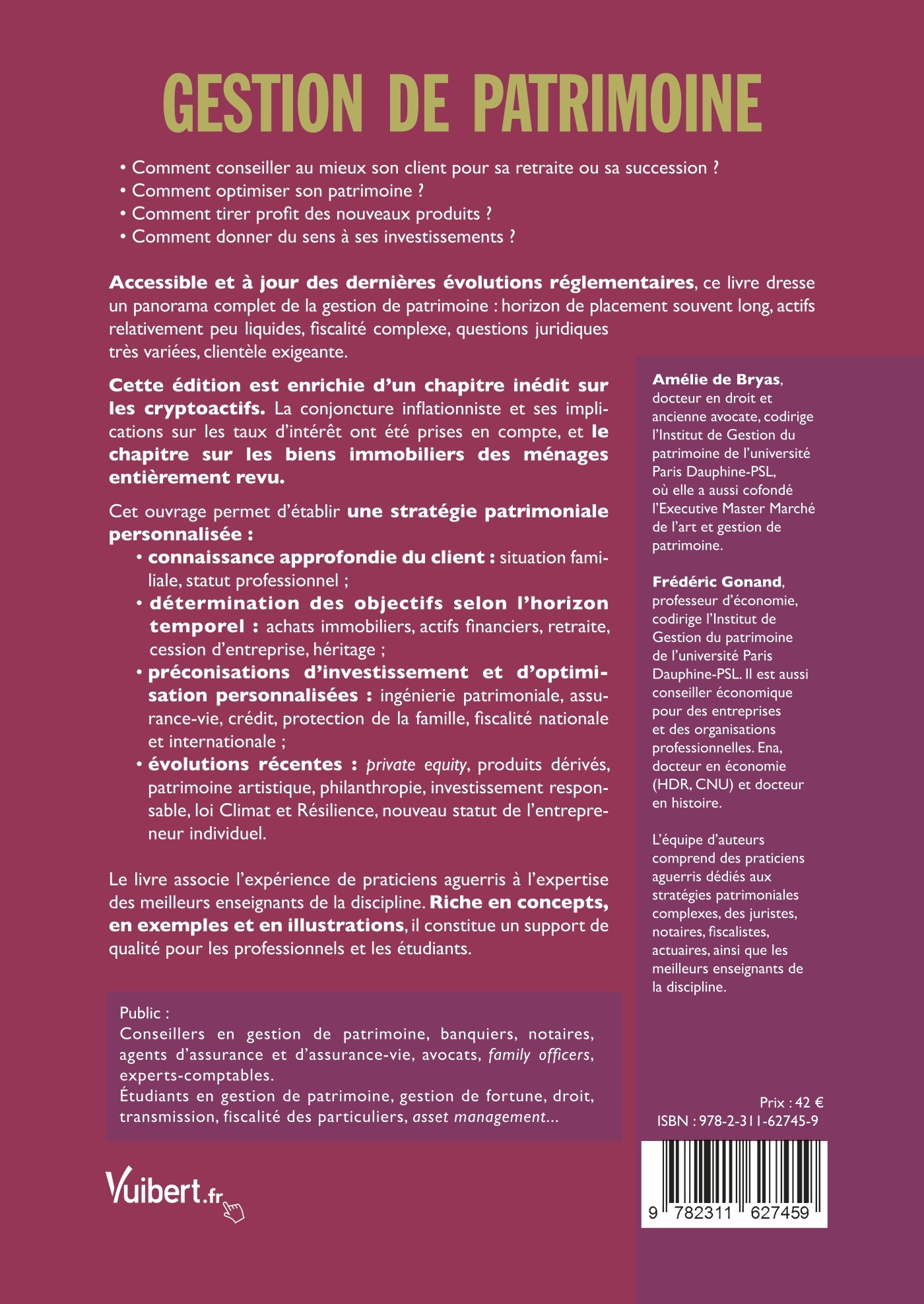 GESTION DE PATRIMOINE 2024 / 2025 - DU DIAGNOSTIC AUX STRATEGIES FINANCIERES, JURIDIQUES, FISCALES E - Frédéric Gonand - VUIBERT