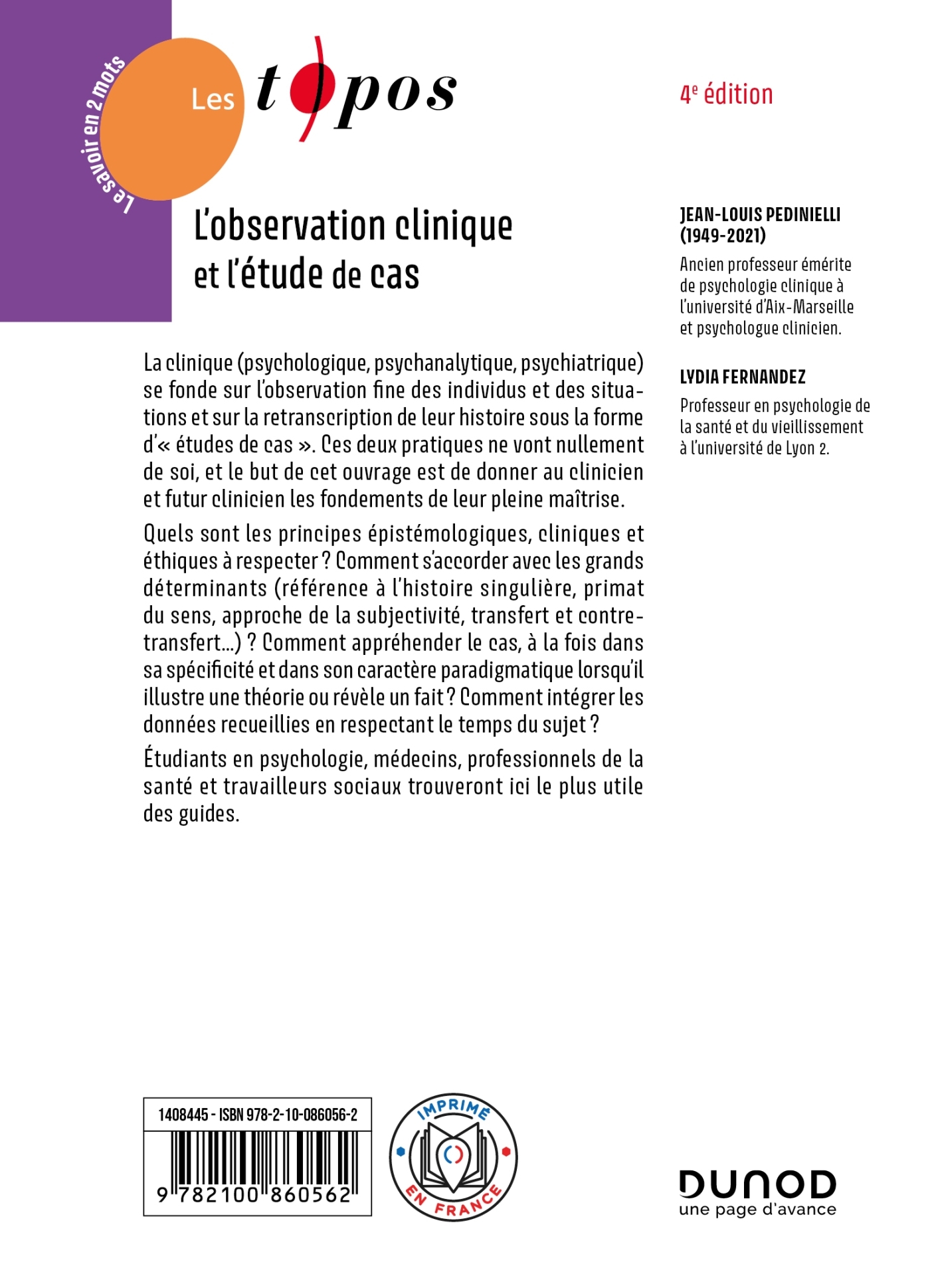 L'observation clinique et l'étude de cas - Jean-Louis Pedinielli - DUNOD