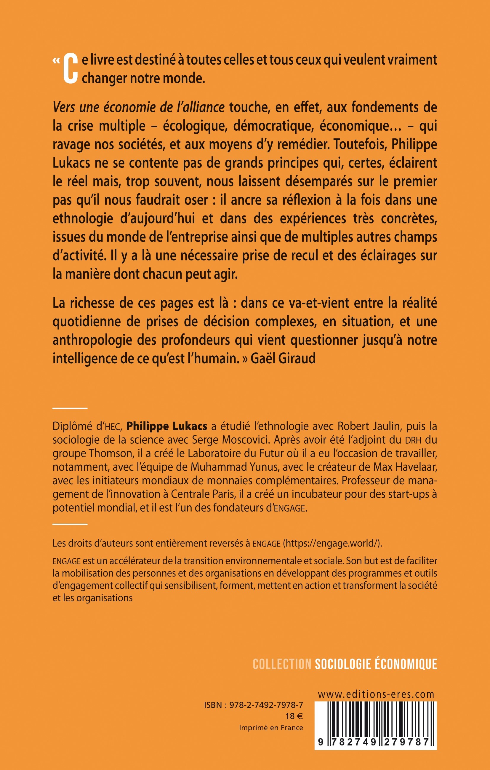 VERS UNE ECONOMIE DE L-ALLIANCE - POUR DEJOUER LE DEREGLEMENT DU MONDE - Philippe Lukacs - ERES