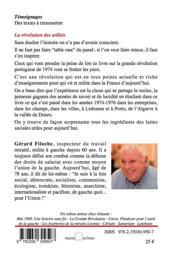 LA REVOLUTION DES OEILLETS - PORTUGAL 1974 - Gérard Filoche - ATLANDE