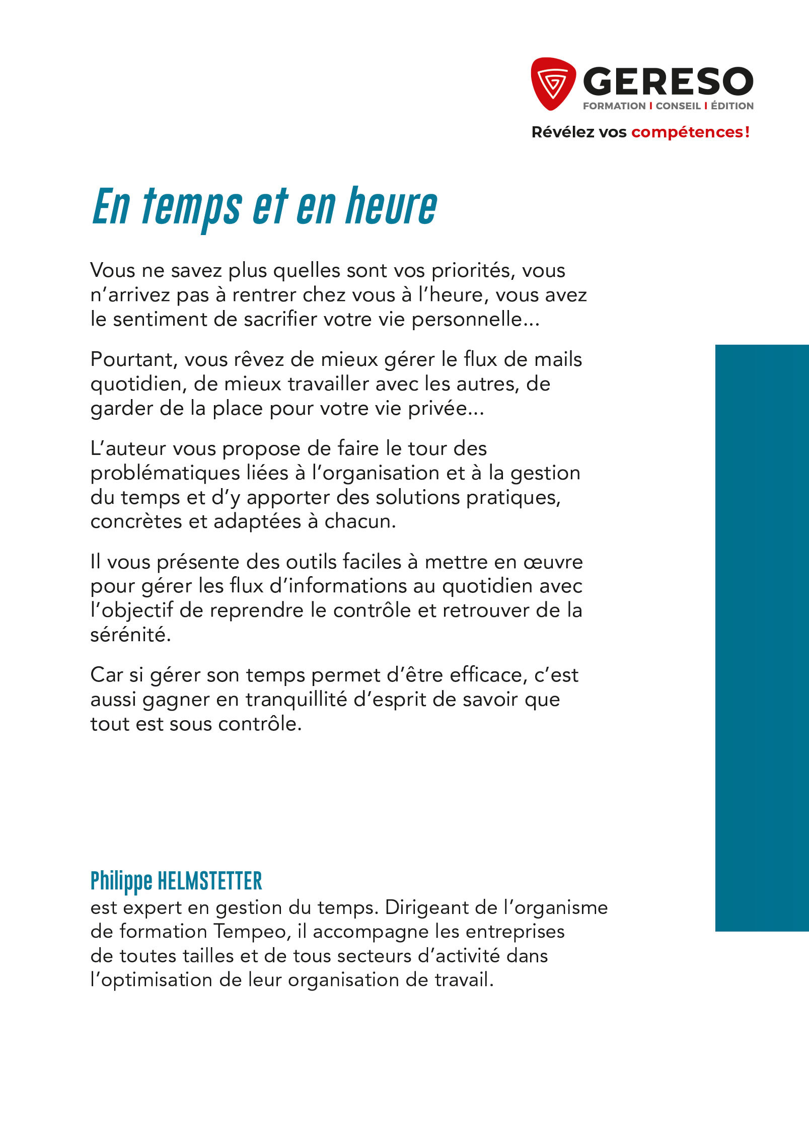 EN TEMPS ET EN HEURE ! - LA GESTION DU TEMPS EN PRATIQUE -  HELMSTETTER PHILIPPE - GERESO