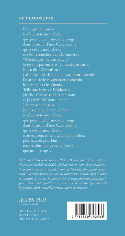 NE T-EXCUSE PAS - Mahmoud Darwich - ACTES SUD