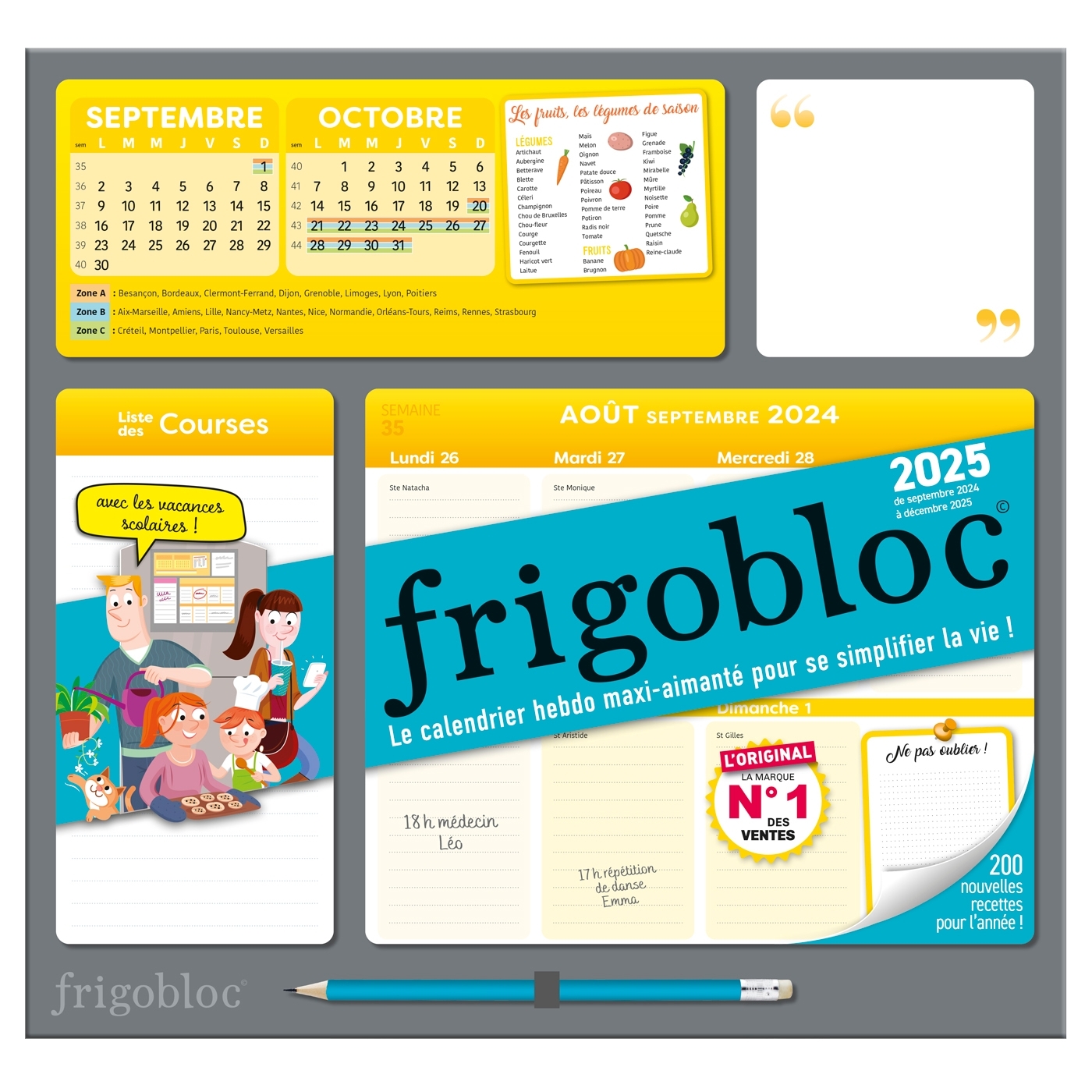 Frigobloc Hebdomadaire 2025 - Calendrier d'organisation familiale / sem (de sept. 2024 à déc. 2025) -   - PLAY BAC