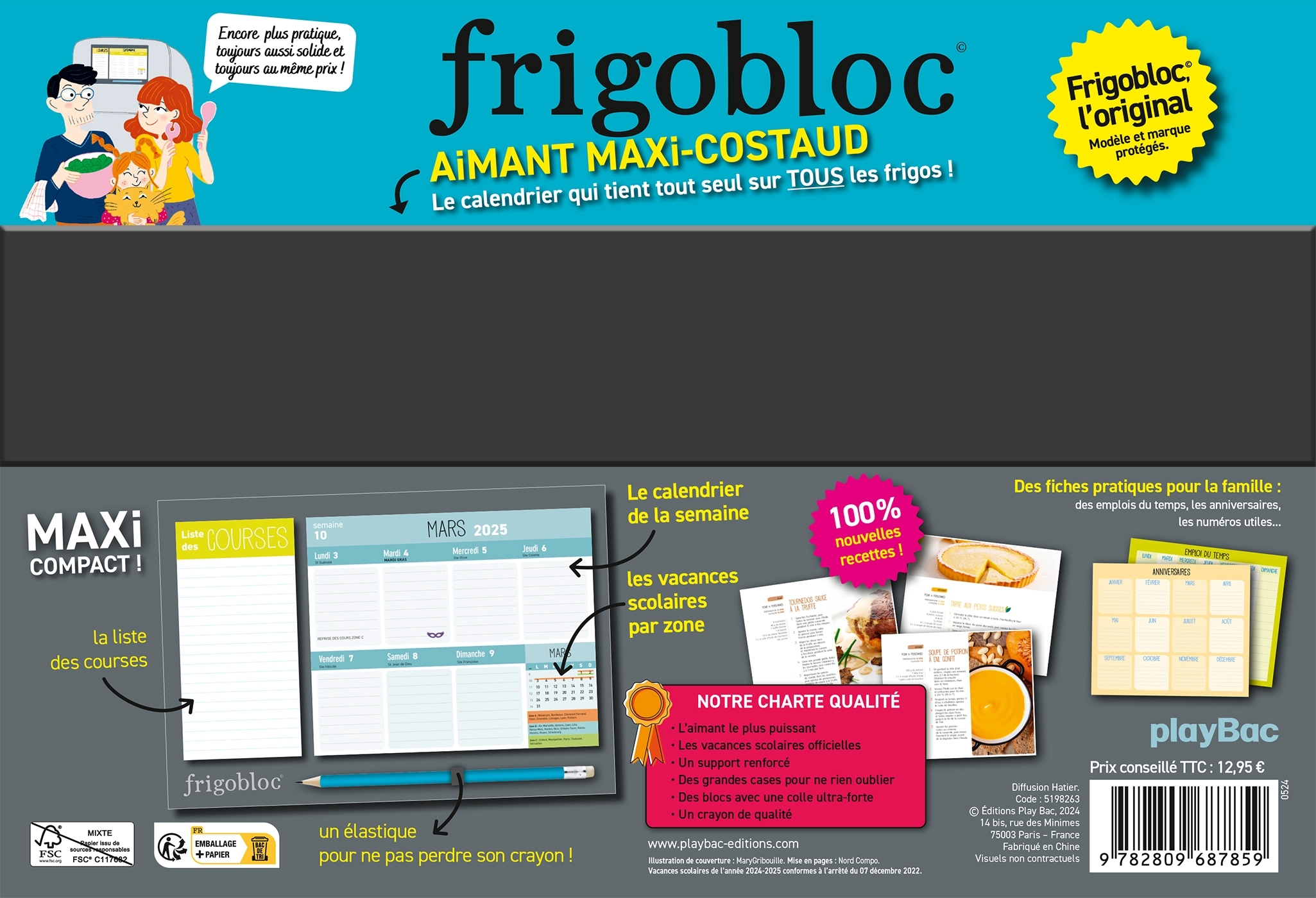 Frigobloc Hebdomadaire compact 2025-Calendrier d'organisation familiale/ sem -   - PLAY BAC