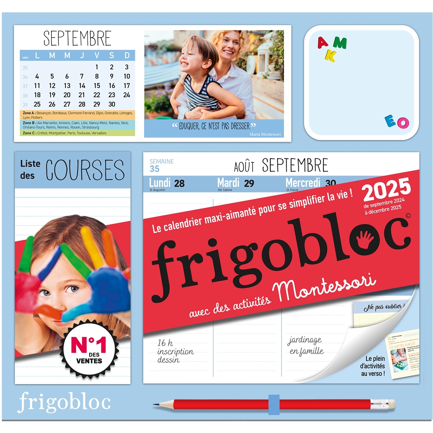 FRIGOBLOC HEBDOMADAIRE 2025 MONTESSORI (DE SEPT. 2024 A DEC. 2025) -   - PLAY BAC