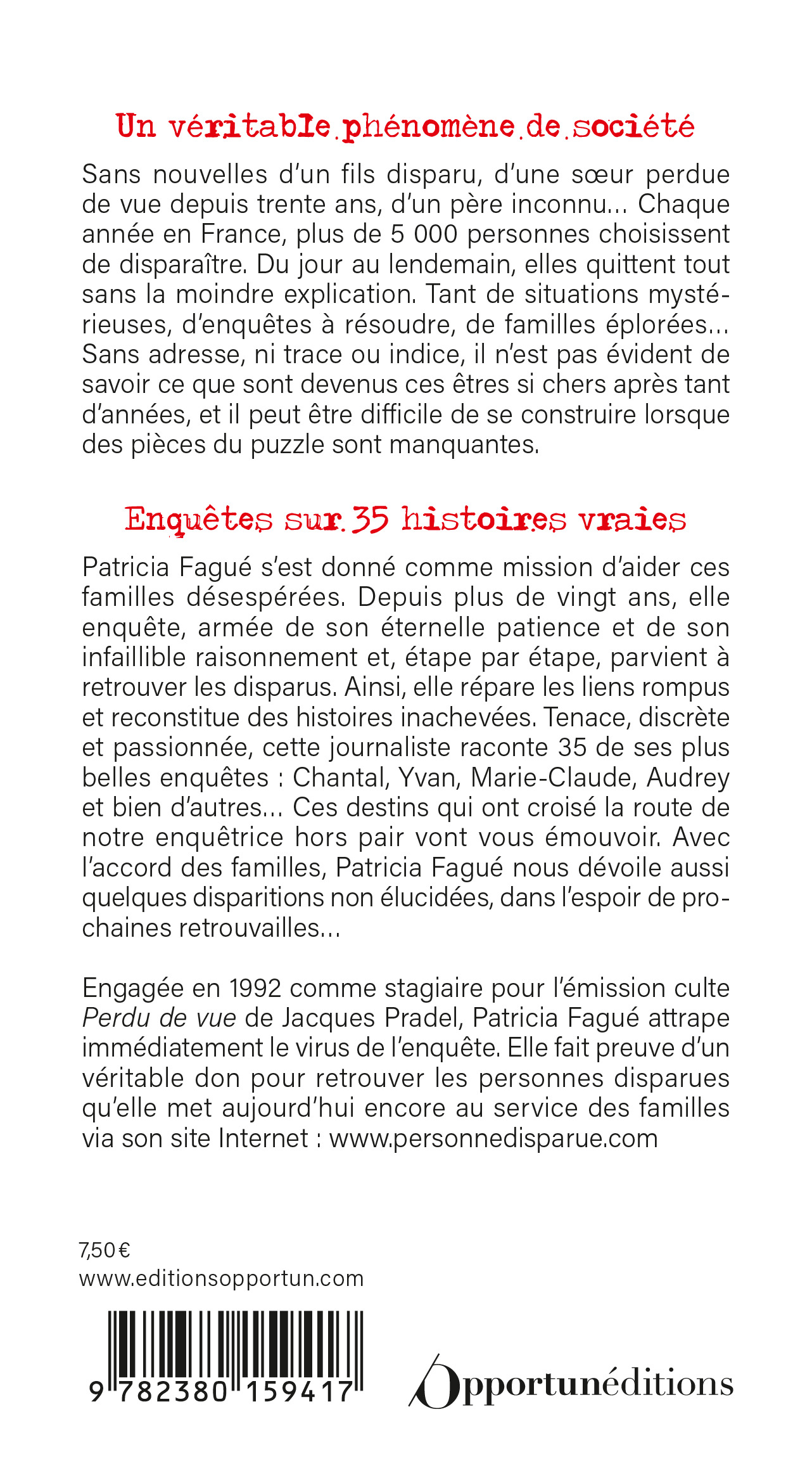 DISPARUS SANS LAISSER D-ADRESSE - Patricia Fague - OPPORTUN