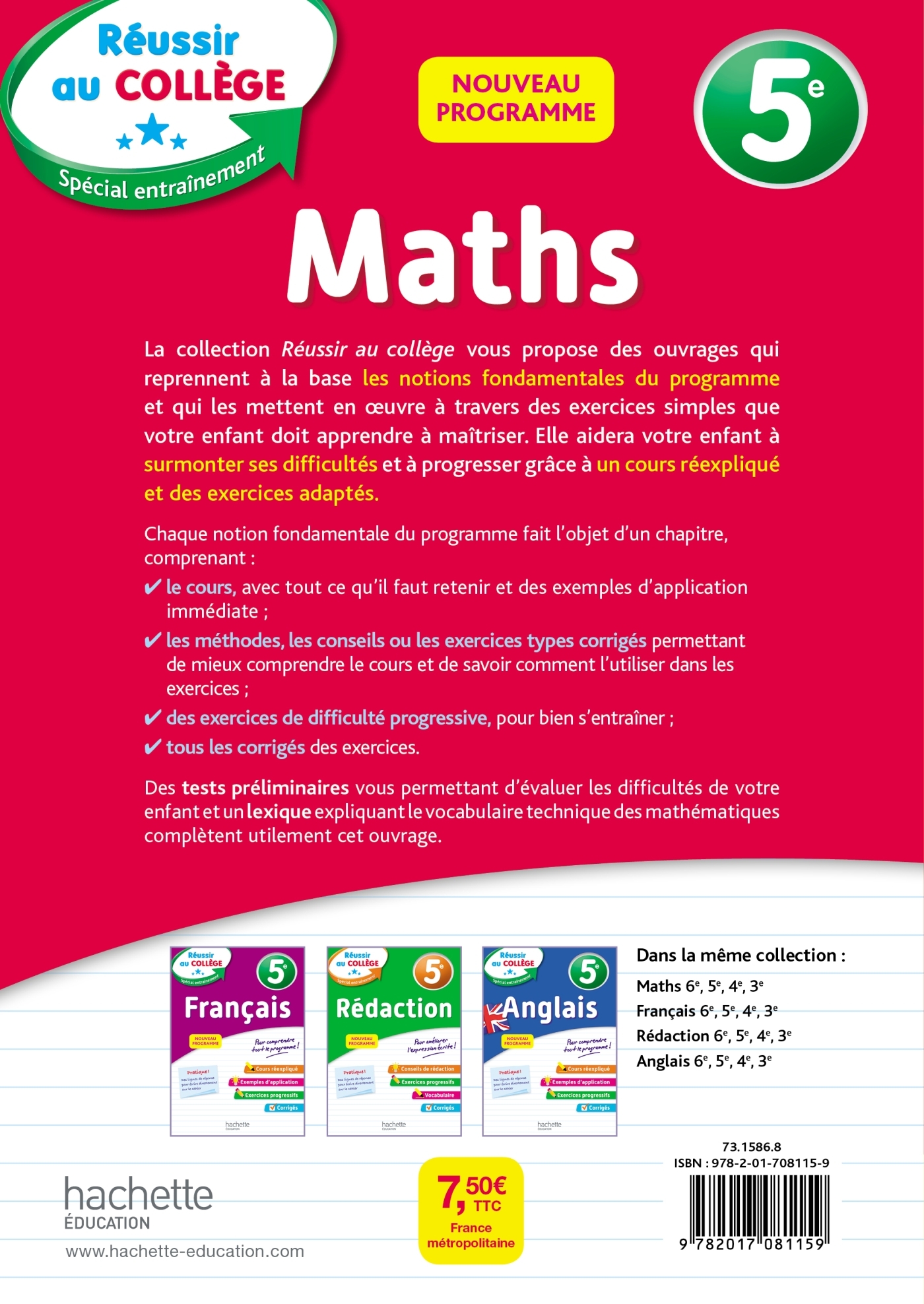 REUSSIR AU COLLEGE - MATHS 5EME - André Sarnette - HACHETTE EDUC