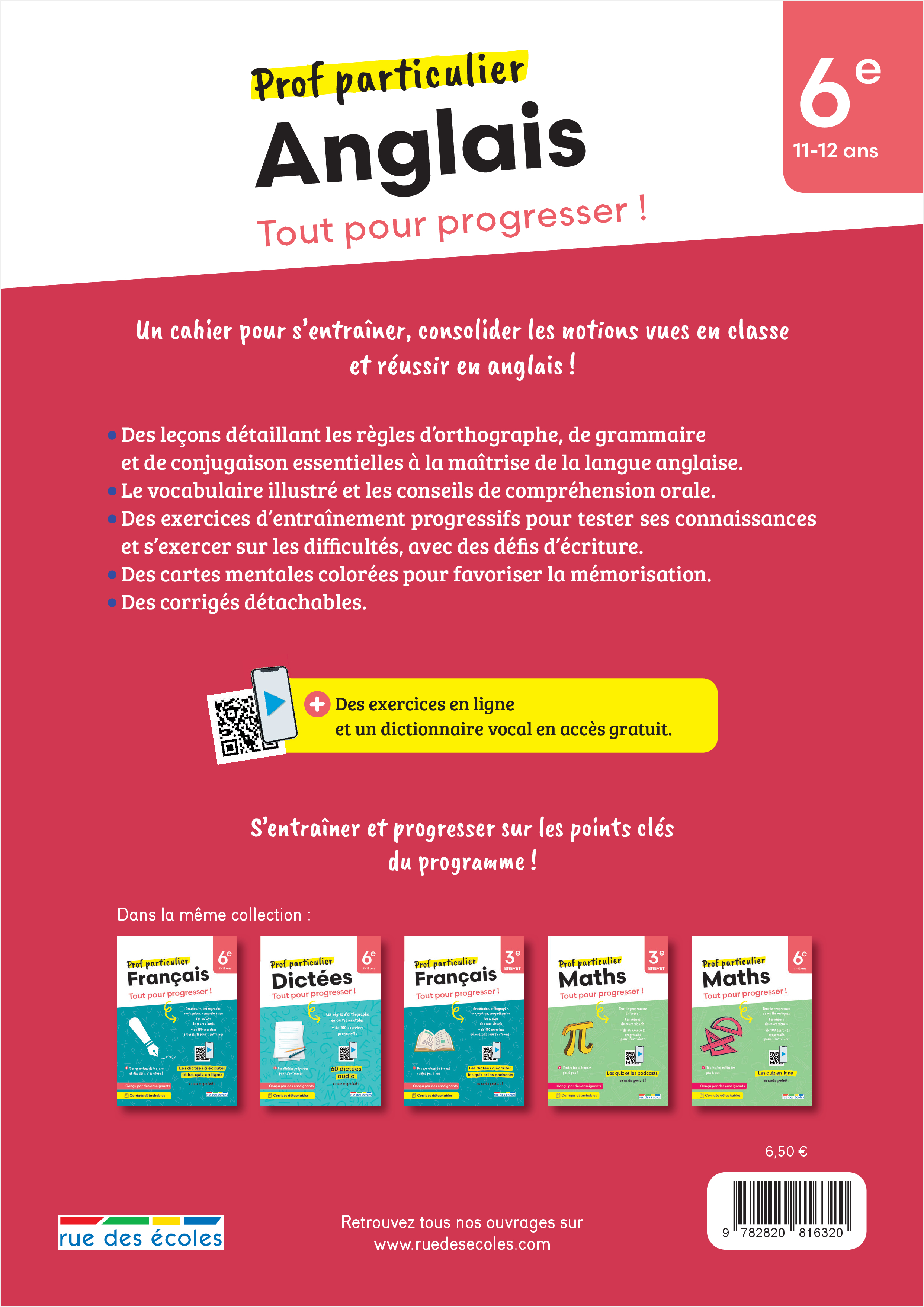 PROF PARTICULIER - ANGLAIS 6EME - TOUT POUR PROGRESSER ! AVEC UN DICTIONNAIRE INTERACTIF EN ACCES GRAT -  Collectif - RUE DES ECOLES