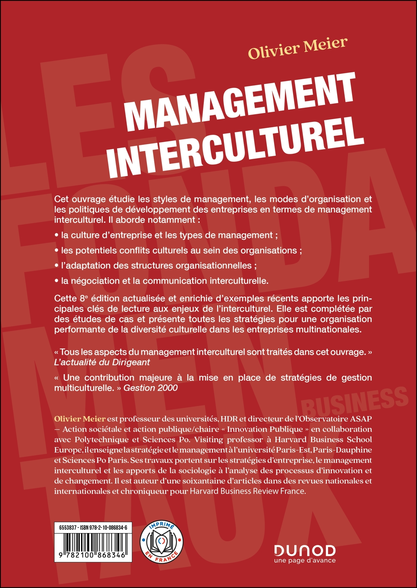 MANAGEMENT INTERCULTUREL - 8E ED - NEGOCIER, MANAGER ET COMMUNIQUER EN CONTEXTE INTERCULTUREL - Olivier Meier - DUNOD