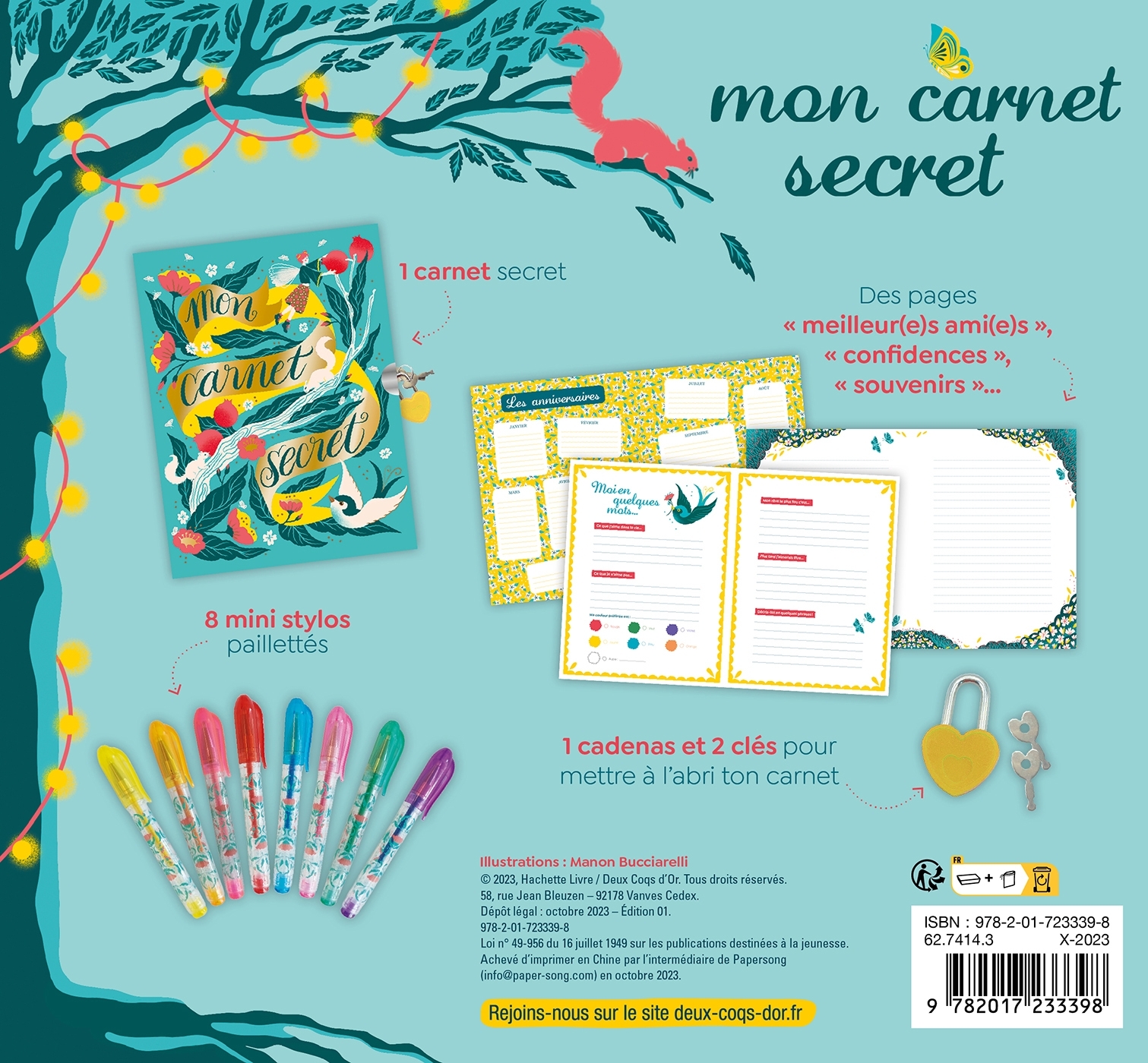 LES ATELIERS DE MANON BUCCIARELLI : MON CARNET SECRET : COFFRET AVEC 8 MINI FEUTRES PAILLET?S - Manon Bucciarelli - DEUX COQS D OR