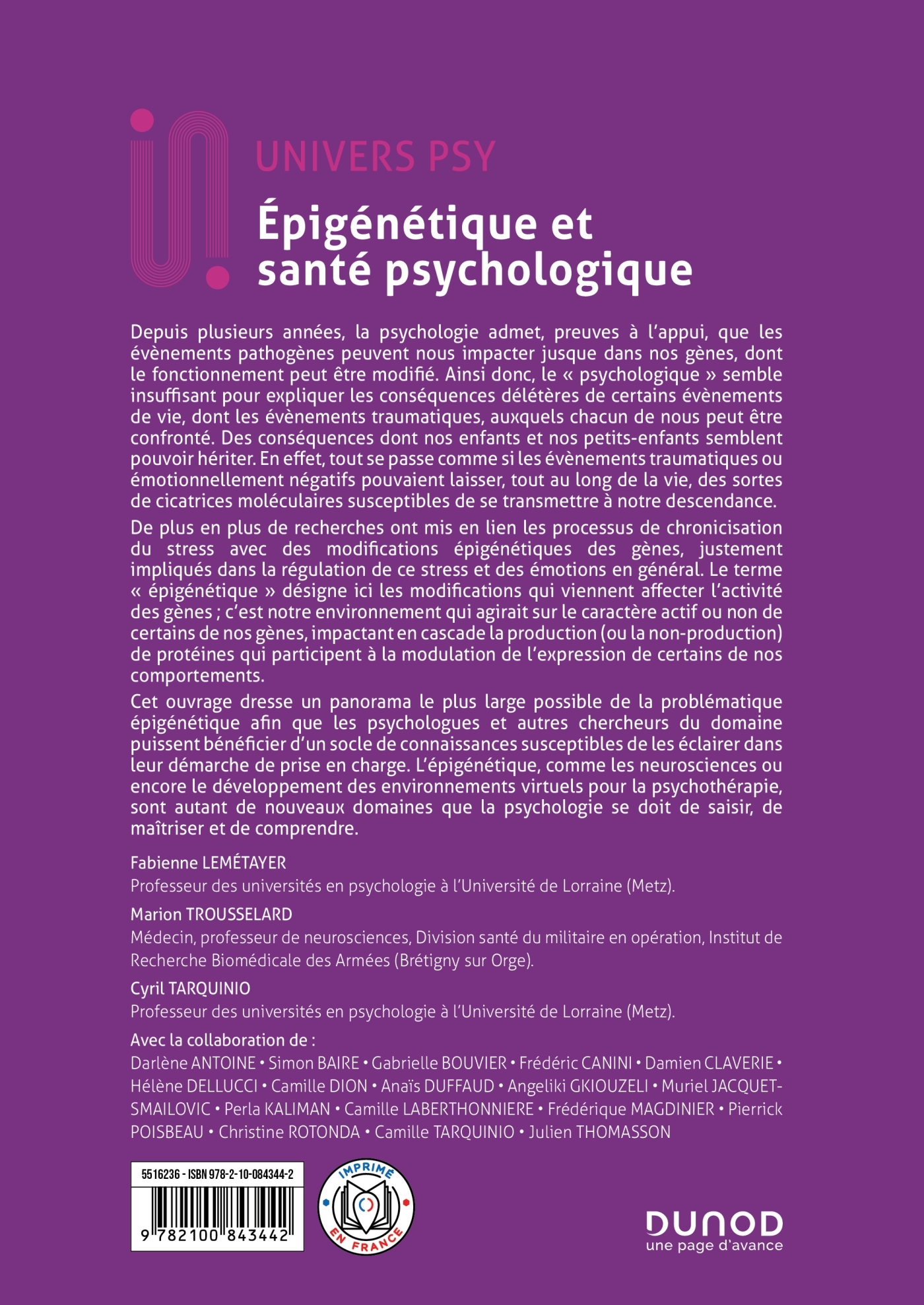 Epigénétique et santé psychologique - Fabienne Lemétayer - DUNOD