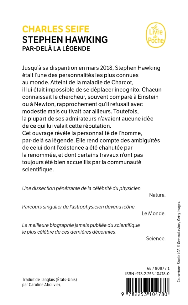 STEPHEN HAWKING - PAR-DELA LA LEGENDE - Charles Seife - LGF