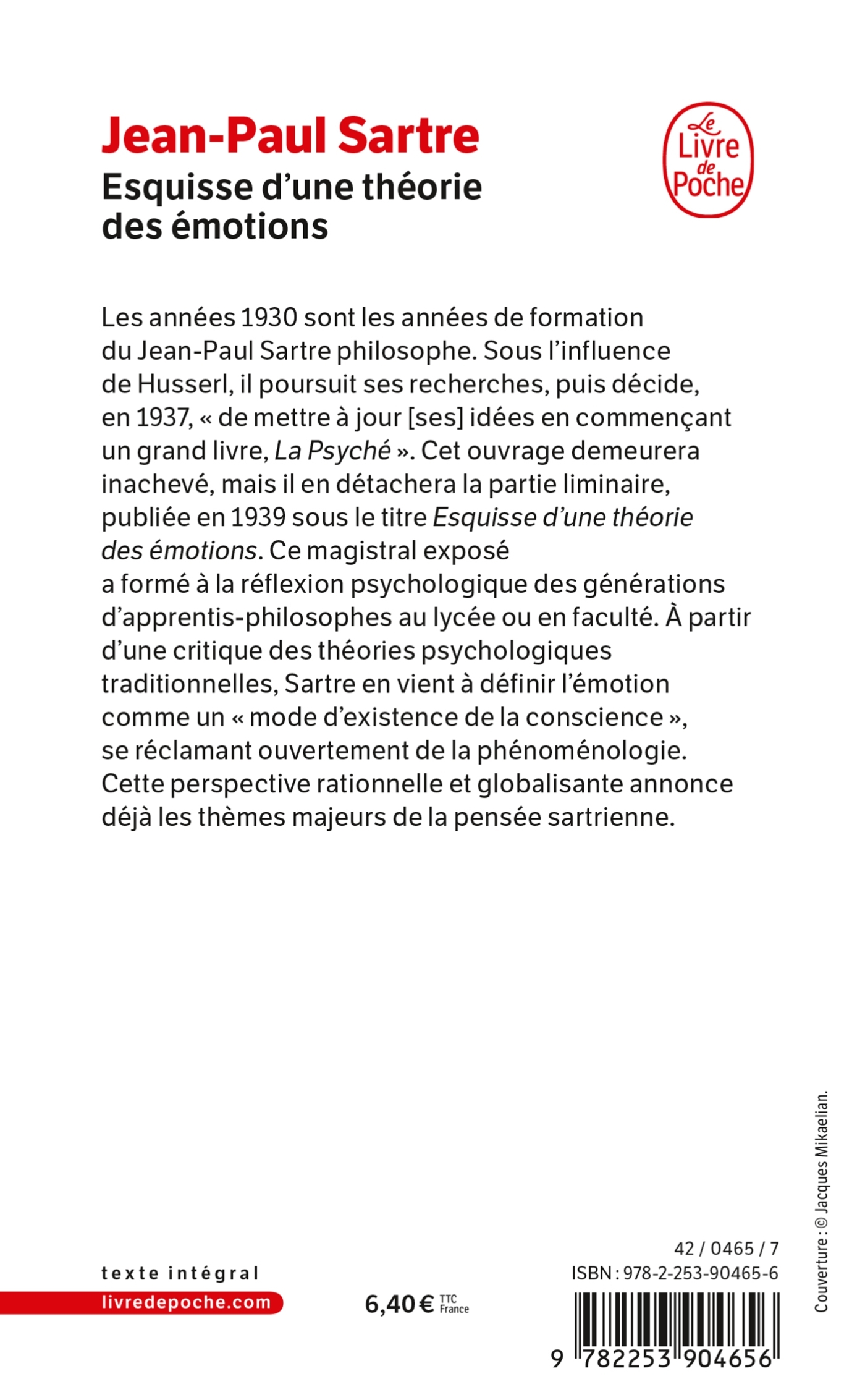 Esquisse d'une théorie des émotions - Jean-Paul Sartre - LGF