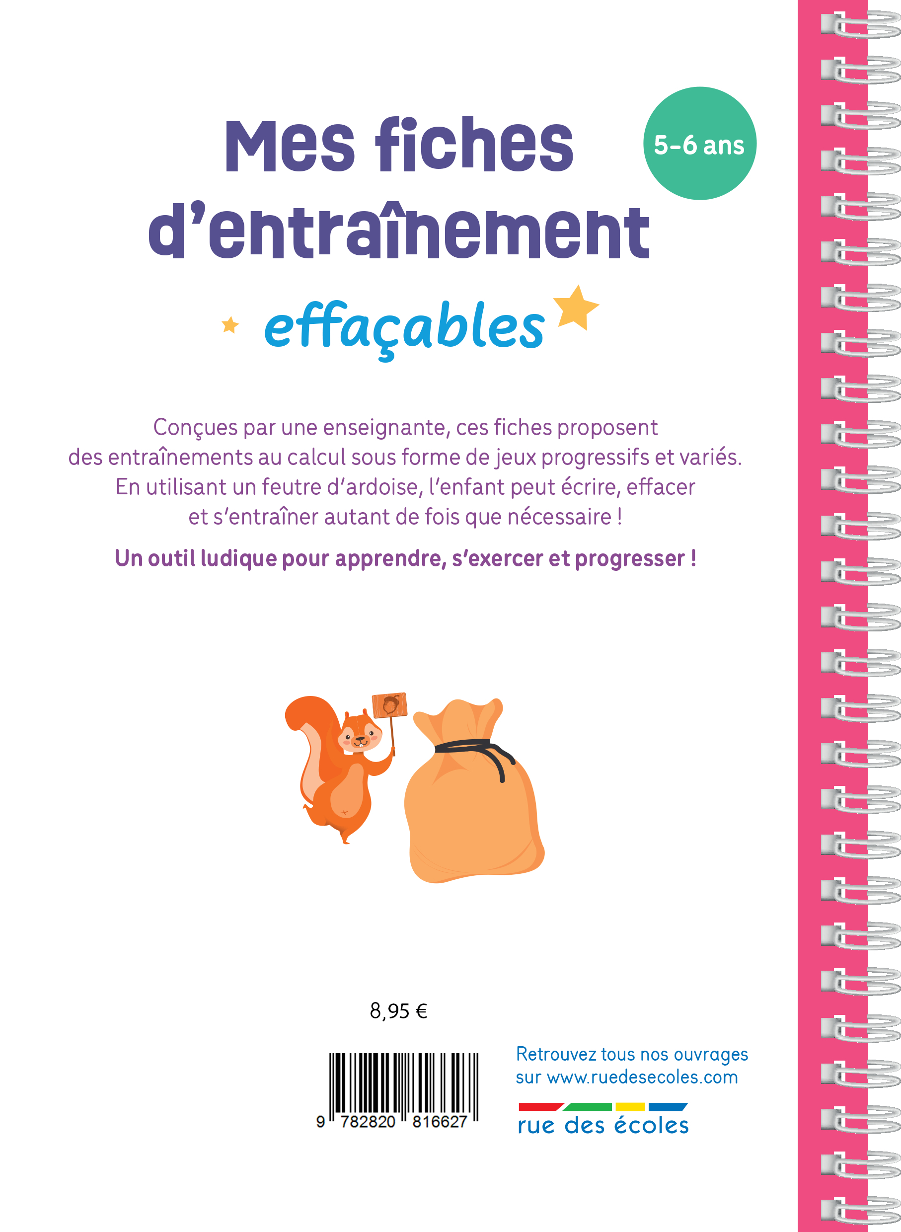 Mes fiches d'entraînement effaçables - Calcul - 5-6 ans - Marion Demoulin - RUE DES ECOLES