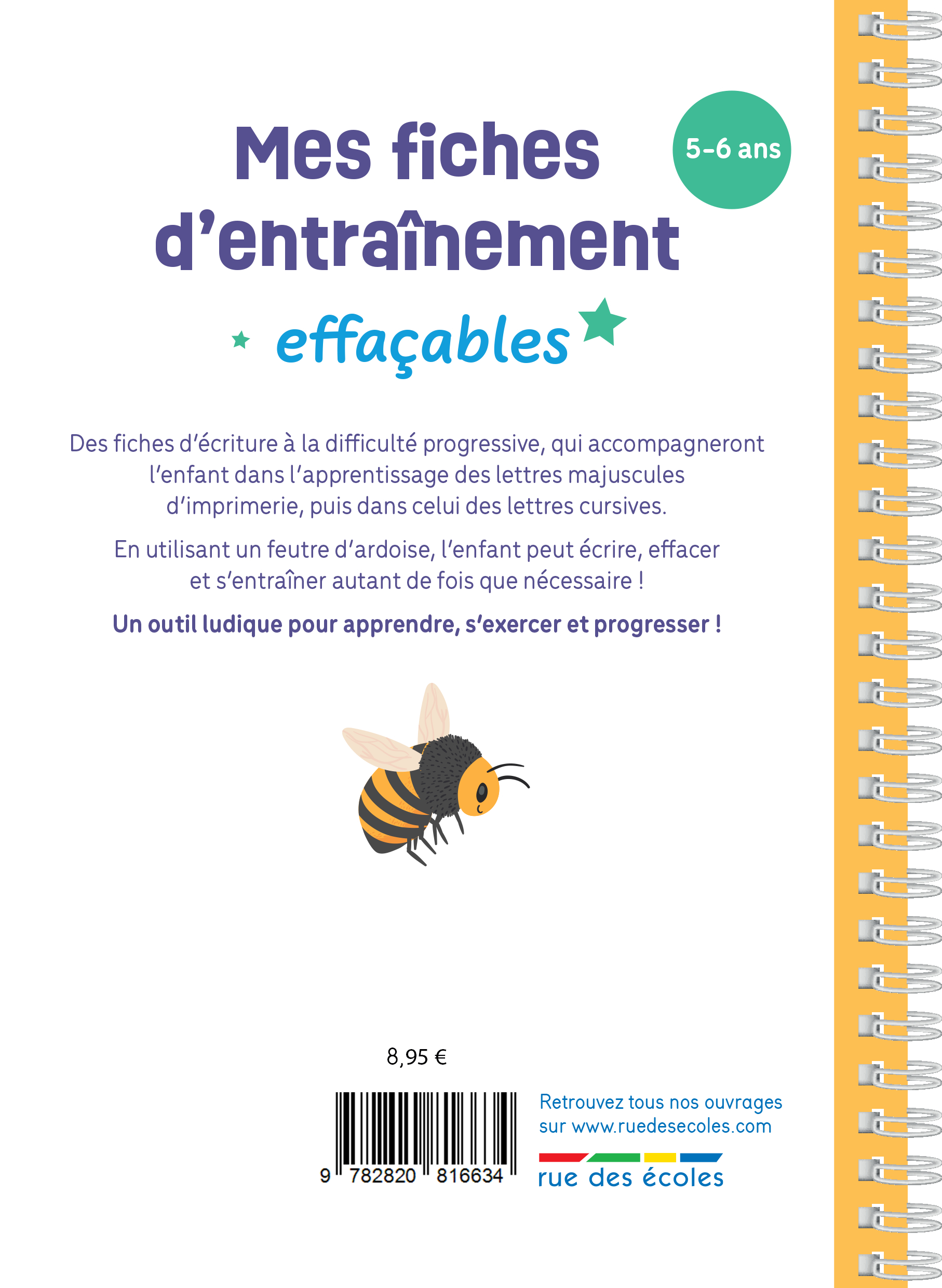 Mes fiches d'entraînement effaçables - Écriture - 5-6 ans -  Collectif - RUE DES ECOLES