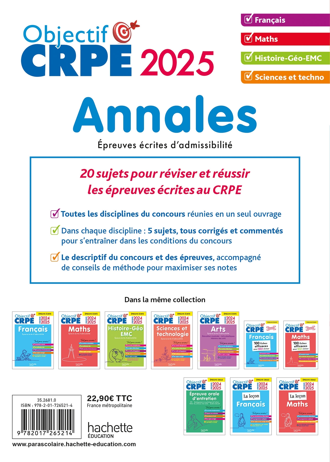 Objectif CRPE 2025 - Annales Toutes les épreuves écrites : Français-Maths-HG-Sciences et technologie - Elise Hennion-Brung - HACHETTE EDUC