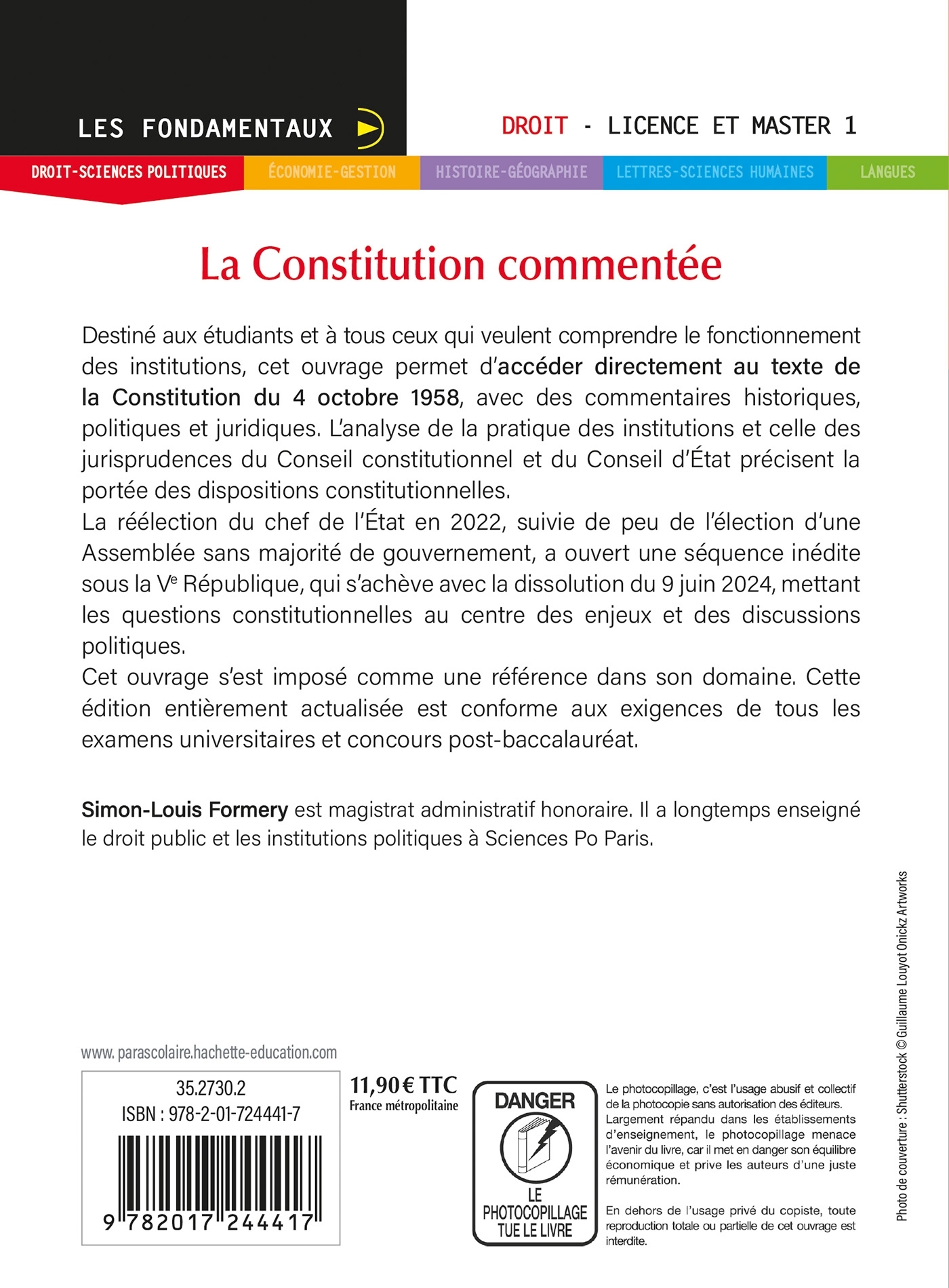 Fondamentaux - La Constitution commentée 2024-2025 - Simon-Louis Formery - HACHETTE EDUC