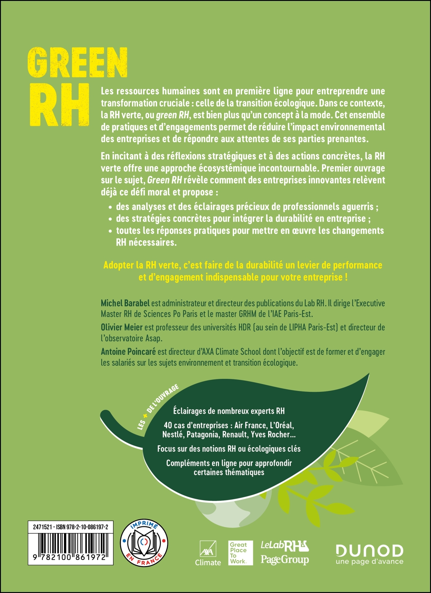 Green RH - Quand la fonction RH fait sa révolution verte - Michel Barabel - DUNOD