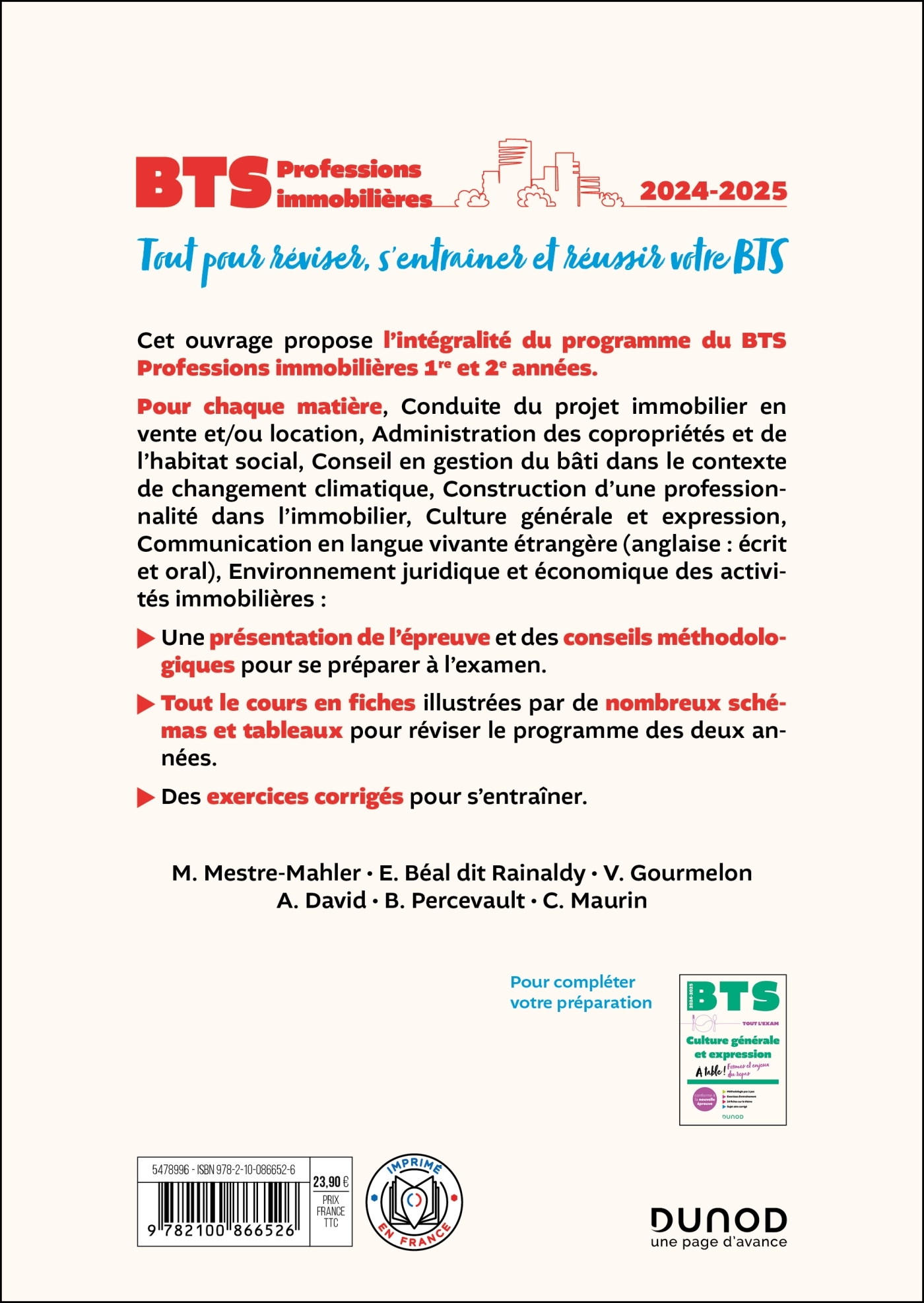 BTS Professions immobilières - Réforme Nouveau programme - 2024-2025 - Muriel Mestre Mahler - DUNOD