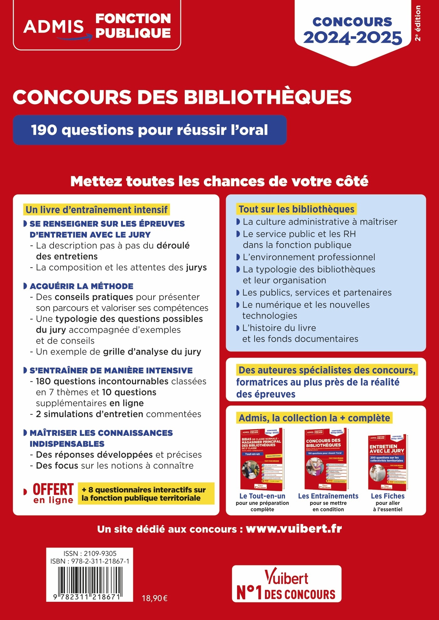 Concours des bibliothèques - Catégories A, B et C - 190 questions pour réussir l'oral - ALBANE LEJEUNE - VUIBERT