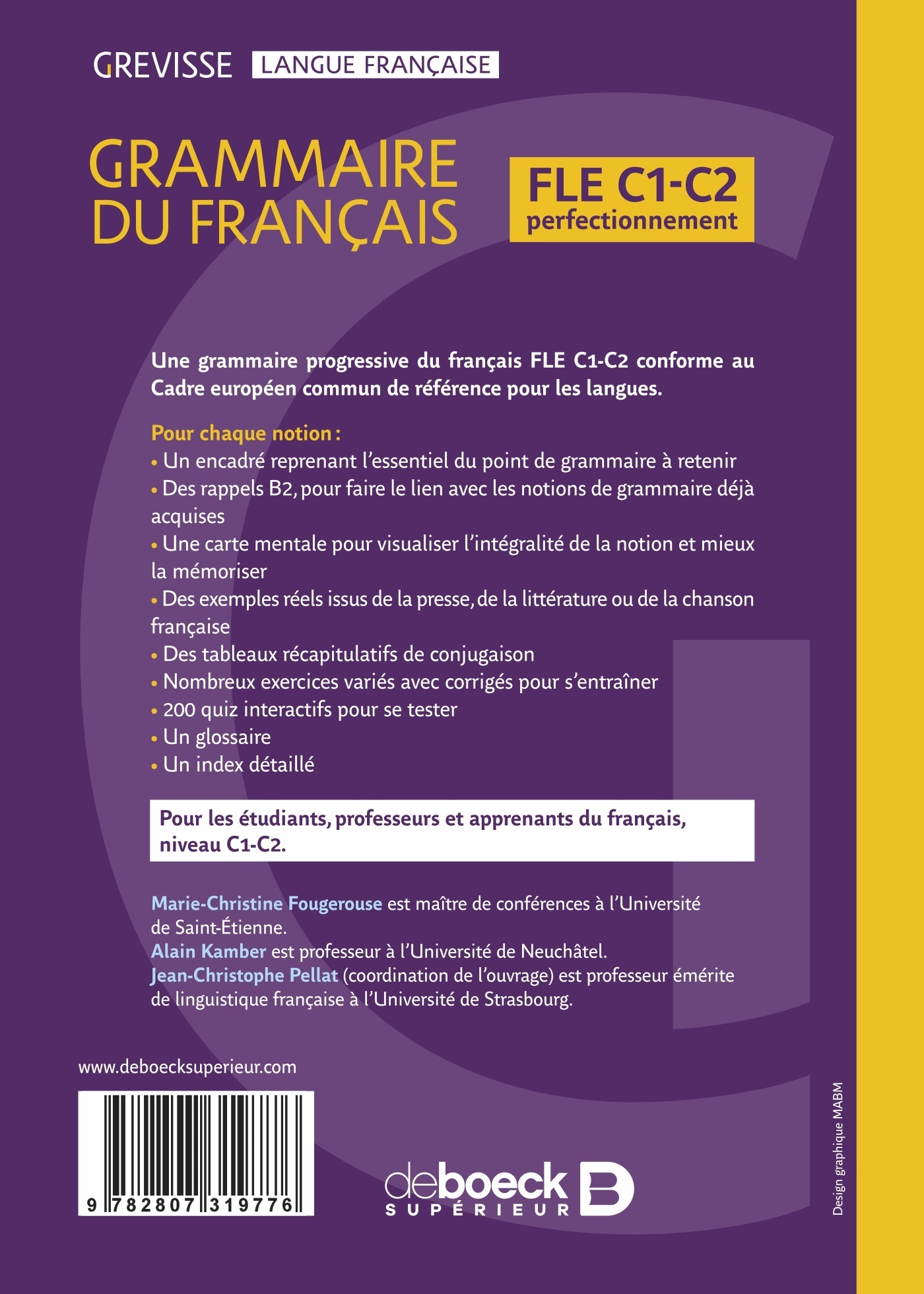 Grevisse FLE C1-C2 grammaire du français - Jean-Christophe Pellat - DE BOECK SUP