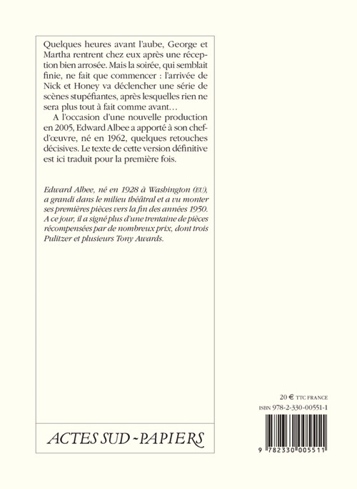 Qui a peur de Virginia Woolf ? - Edward Albee - ACTES SUD