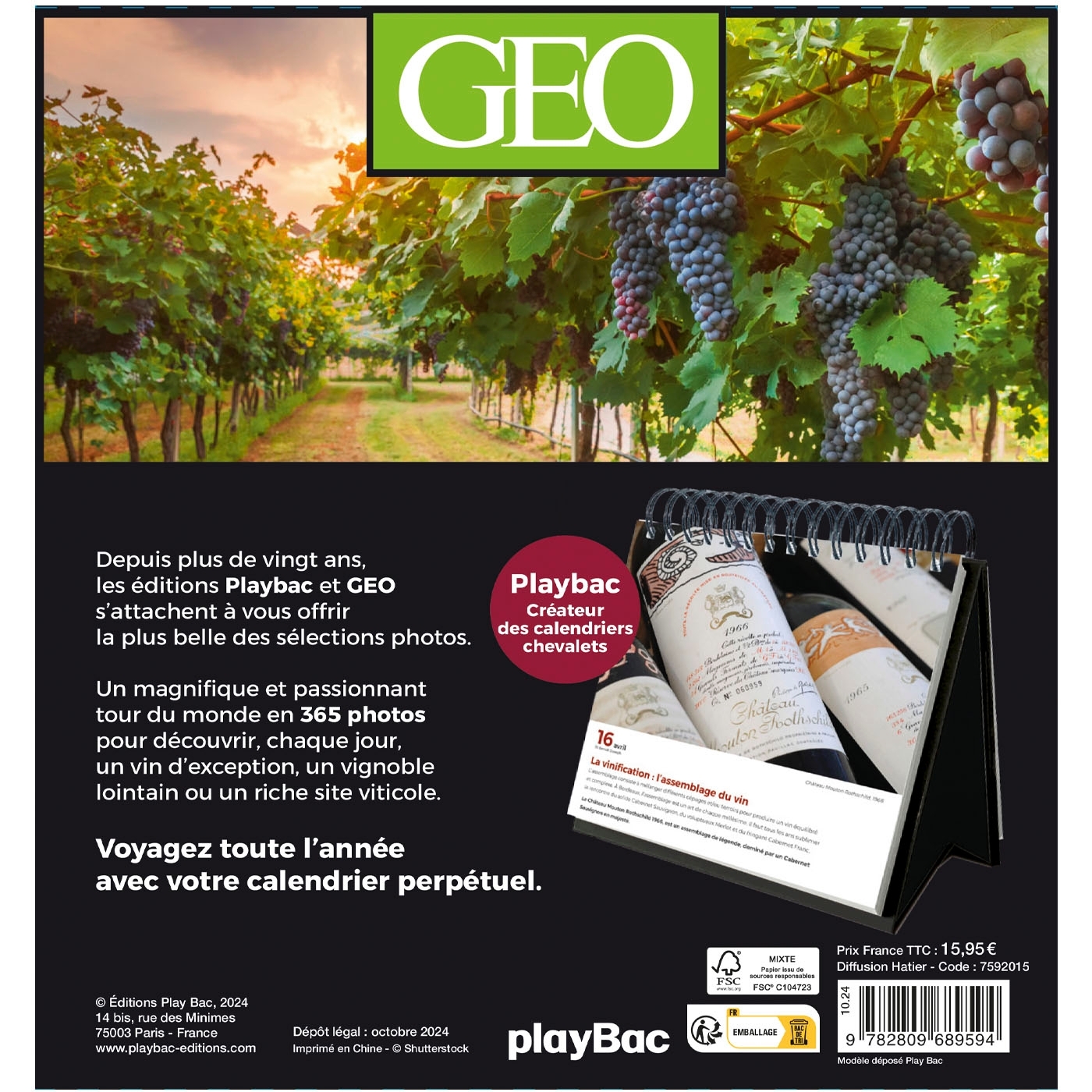 365 JOURS VINS ET VIGNOBLES DU MONDE - CALENDRIERS GEO -   - PLAY BAC