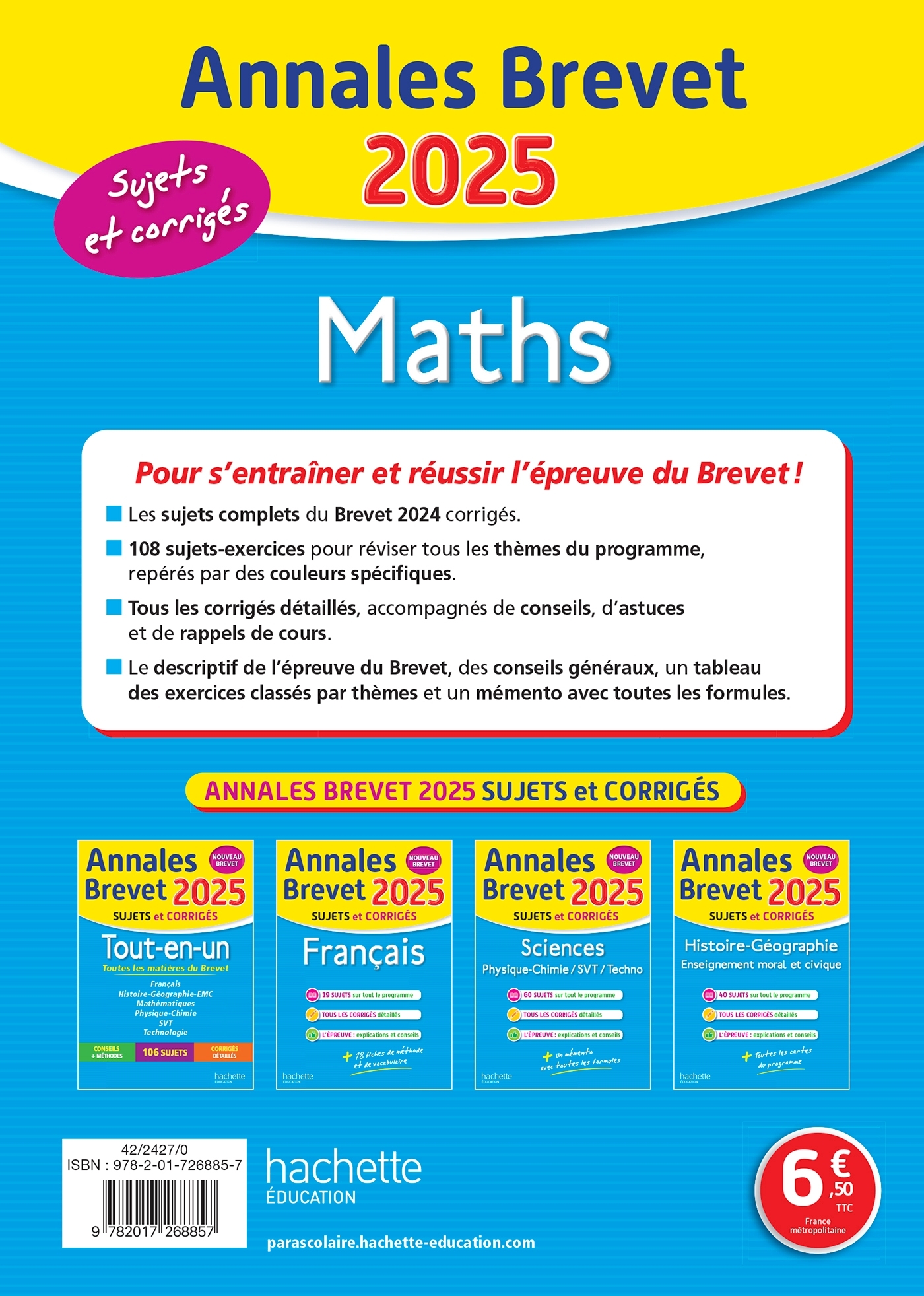 ANNALES BREVET 2025 - MATHS - Philippe Rousseau - HACHETTE EDUC